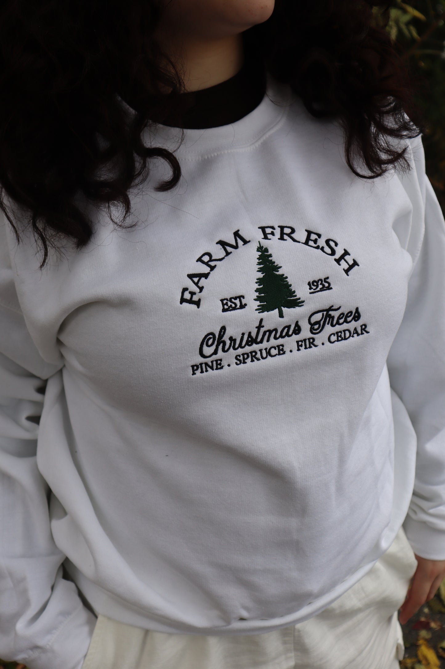 Embroidered "Farm Fresh Christmas Trees" Hoodie or Crew Neck, Long Sleeve, Classic fit, Unisex, Adult