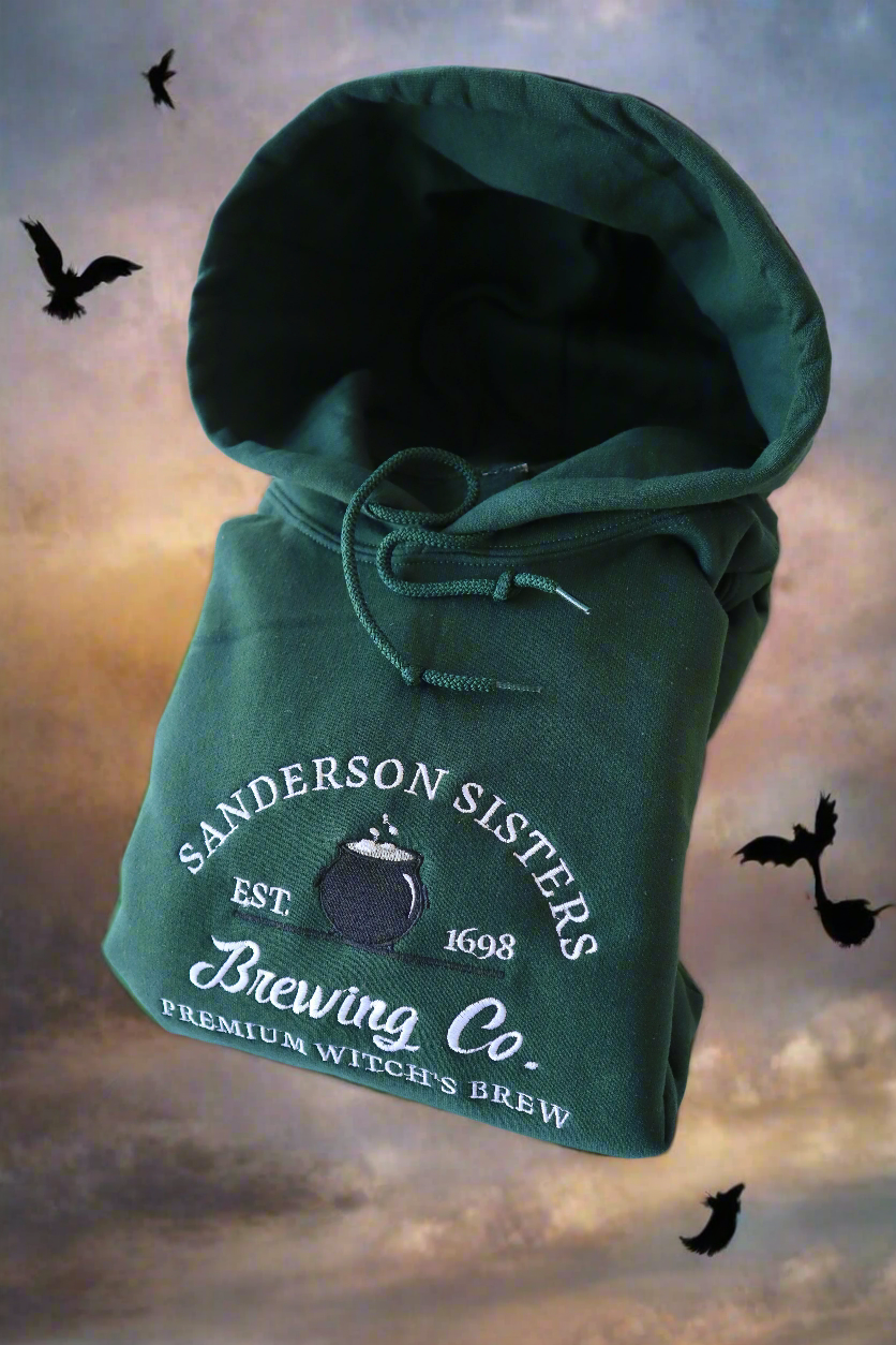 Embroidered "Sanderson Sisters Brewing Co" Hoodie or Crew Neck Long Sleeve, Classic fit, Unisex, Adult
