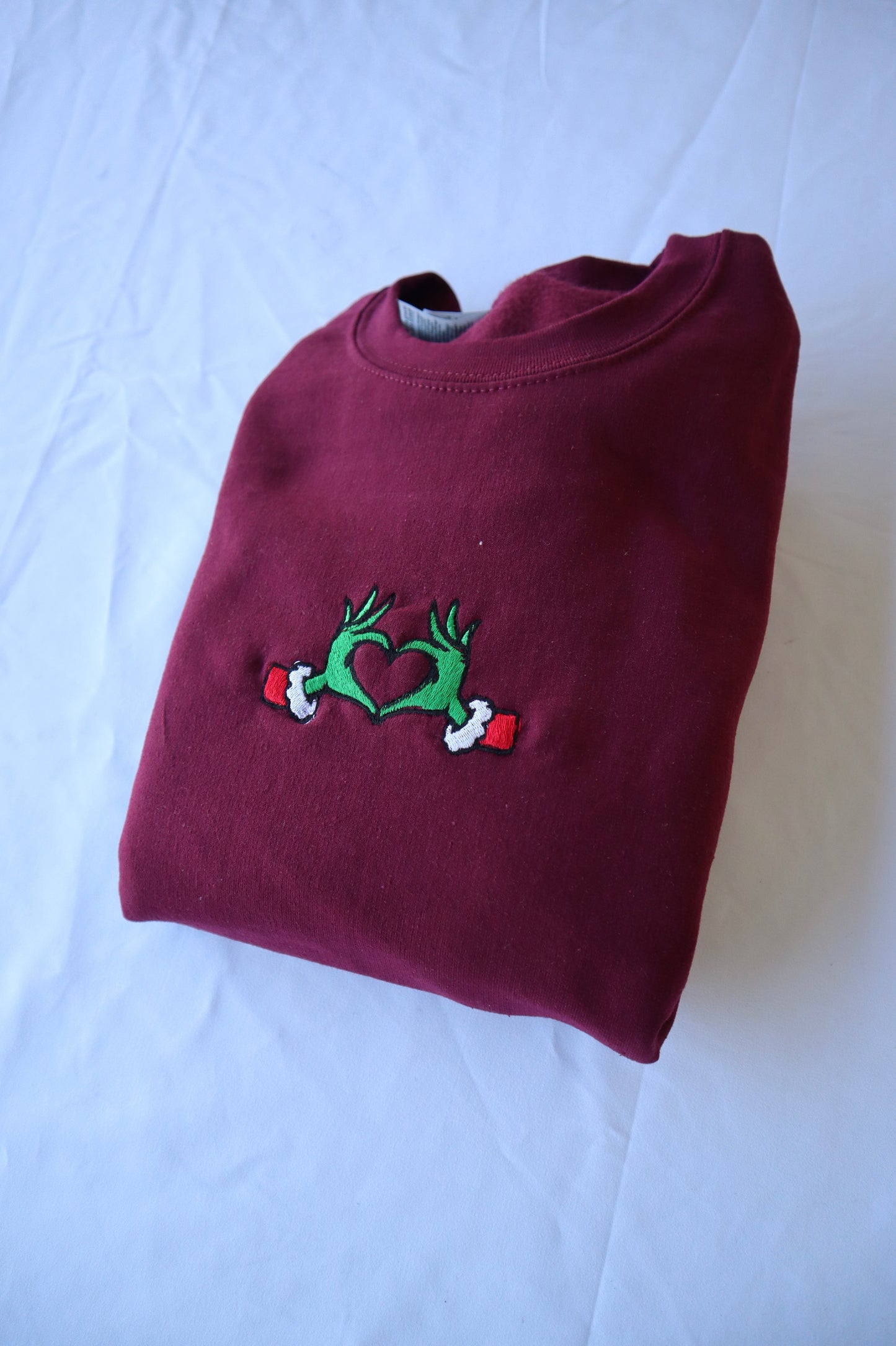 Embroidered 'Christmas Heart Hands' Hoodie or Crew Neck Long Sleeve, Classic fit, Unisex, Adult