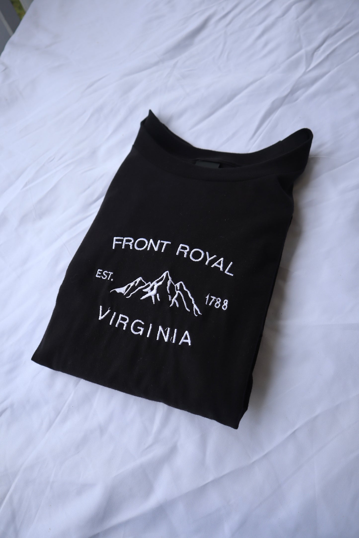 Embroidered 'Front Royal Mountains' Hoodie or Crew Neck, Long Sleeve, Classic fit, Unisex, Adult