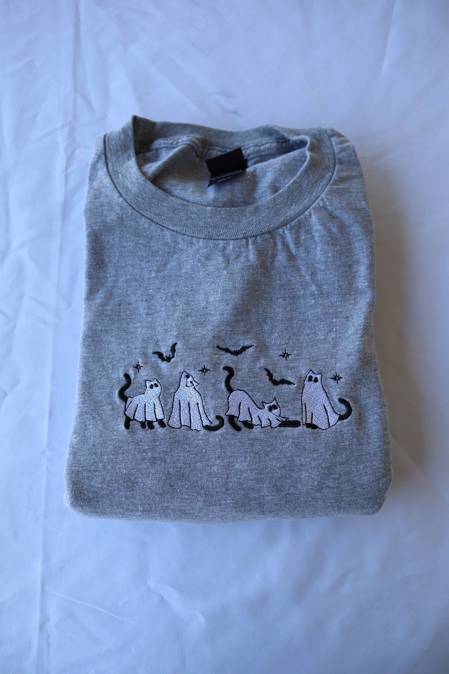 Embroidered 'Ghost Cats' Hoodie or Crew Neck Long Sleeve, Classic fit, Unisex, Adult