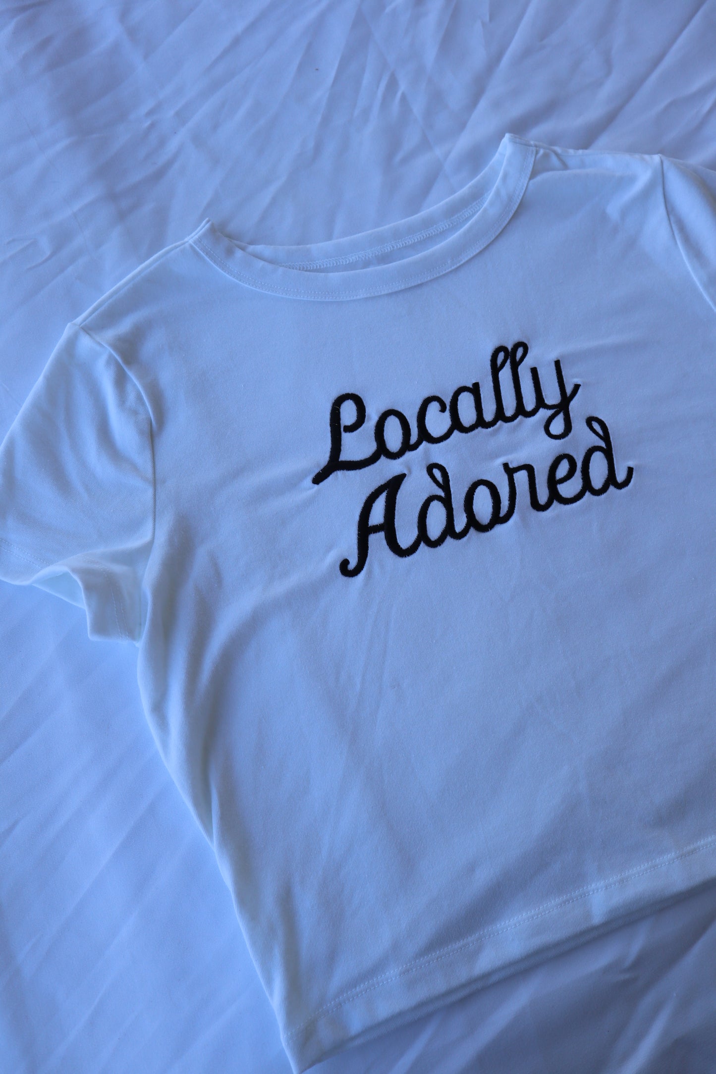 Embroidered "Locally Adored" Cropped, Fitted, Adult, Female, T-Shirt