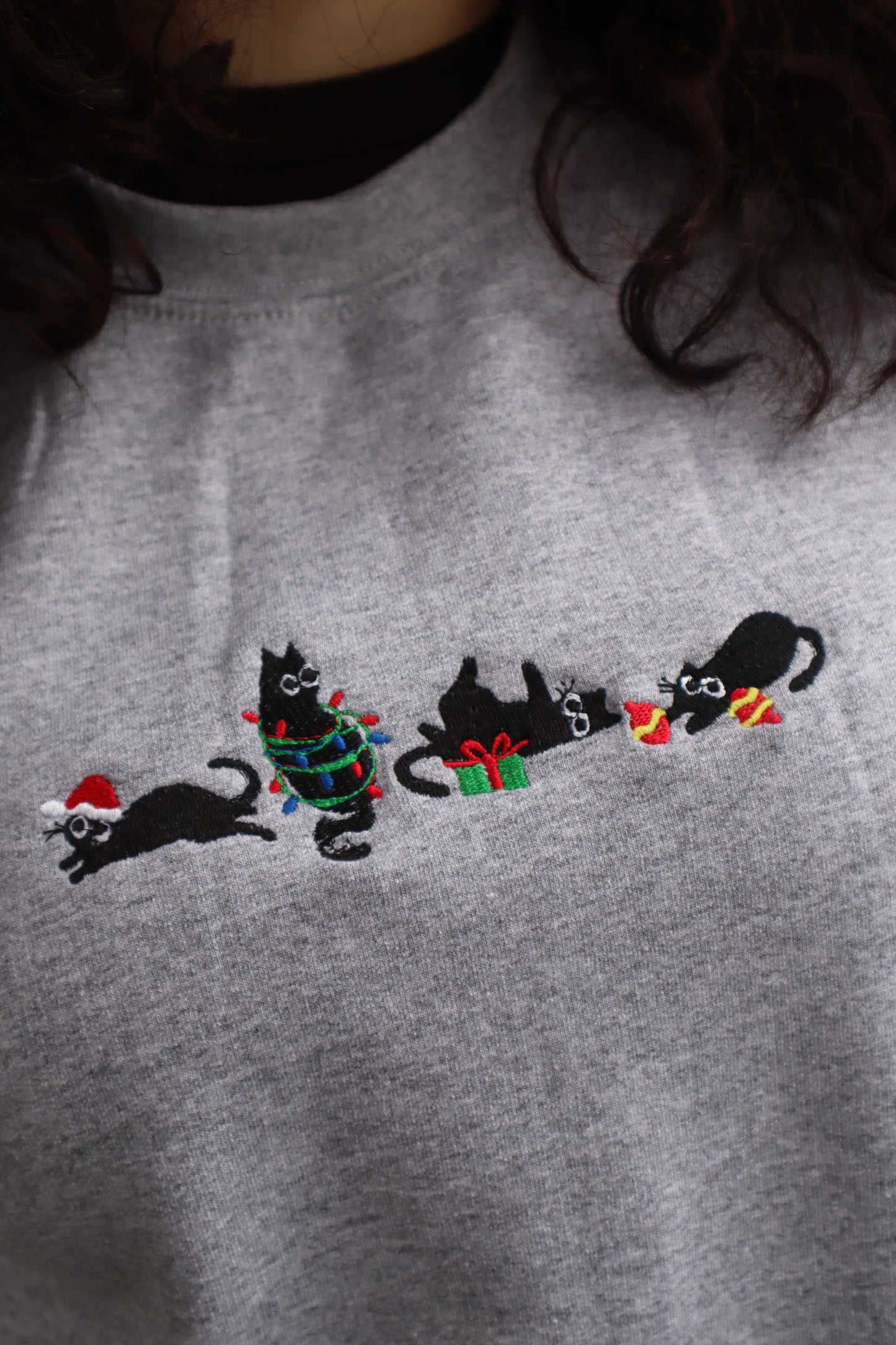 Embroidered "Christmas Cats" Hoodie or Crew Neck, Long Sleeve, Classic fit, Unisex, Adult