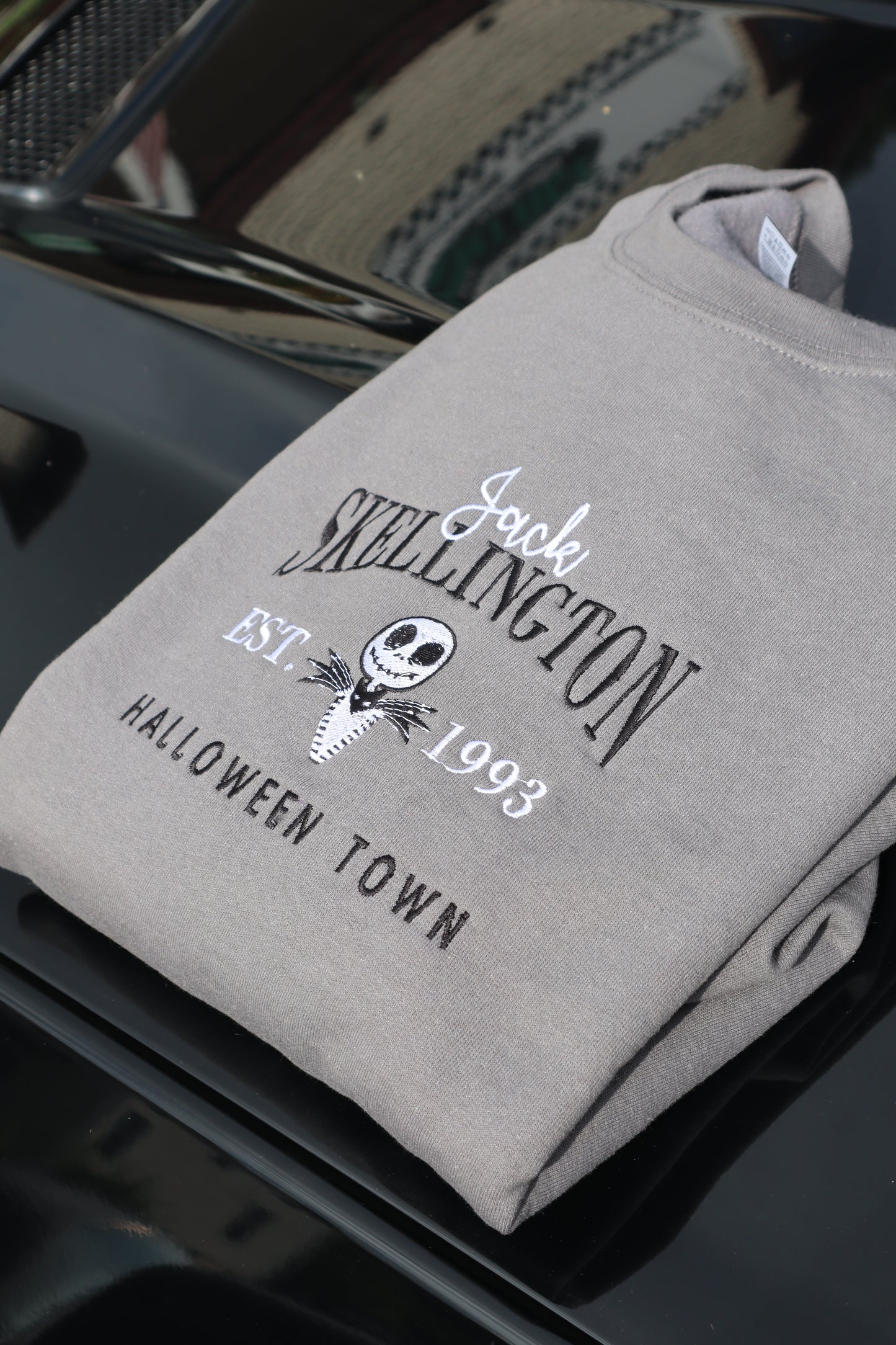 Embroidered 'Jack Skellington Halloween Town' Hoodie or Crew Neck, Long Sleeve, Classic fit, Unisex, Adult