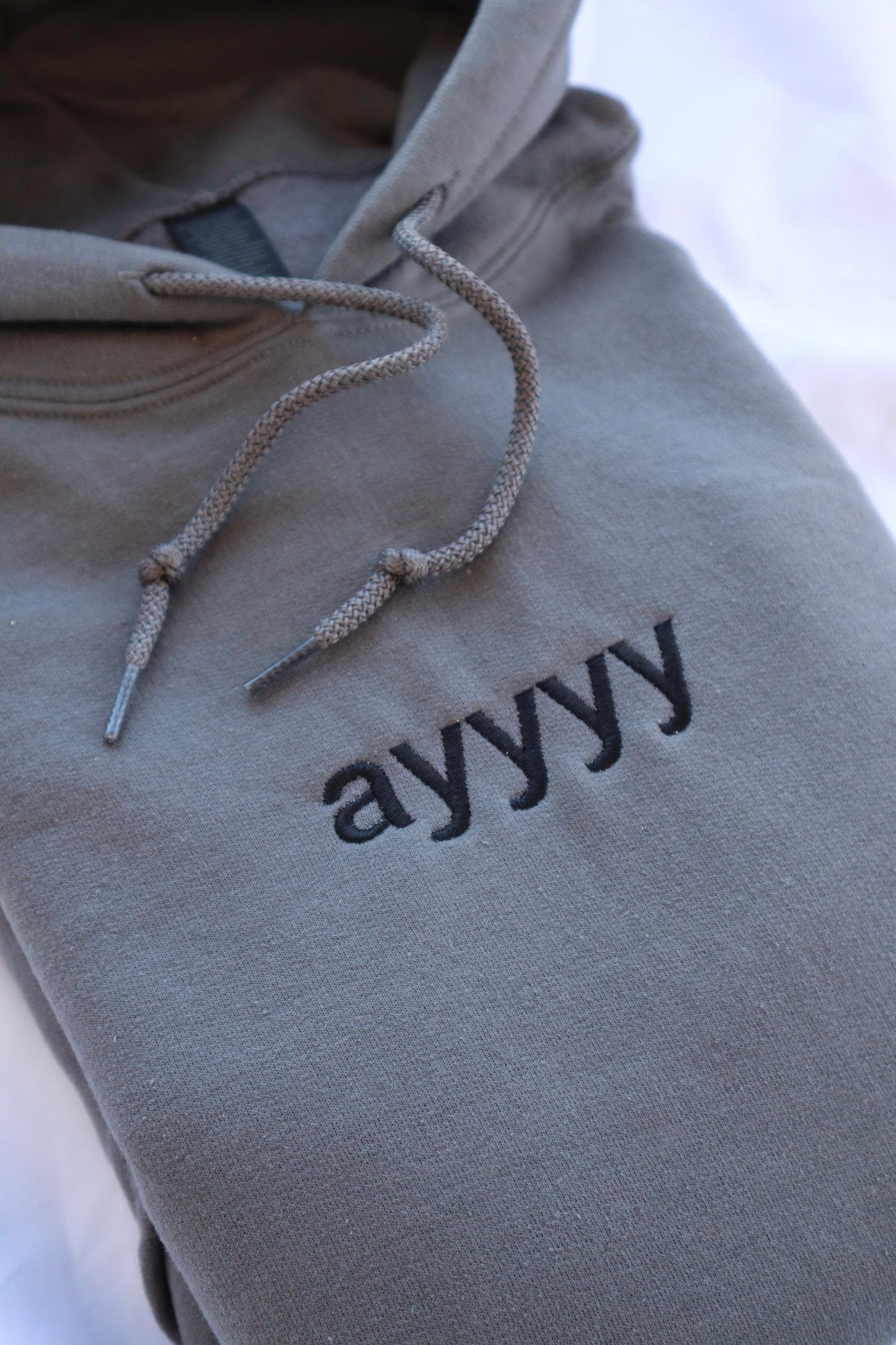 Embroidered 'ayyyy' Hoodie or Crew Neck, Long Sleeve, Classic fit, Unisex, Adult