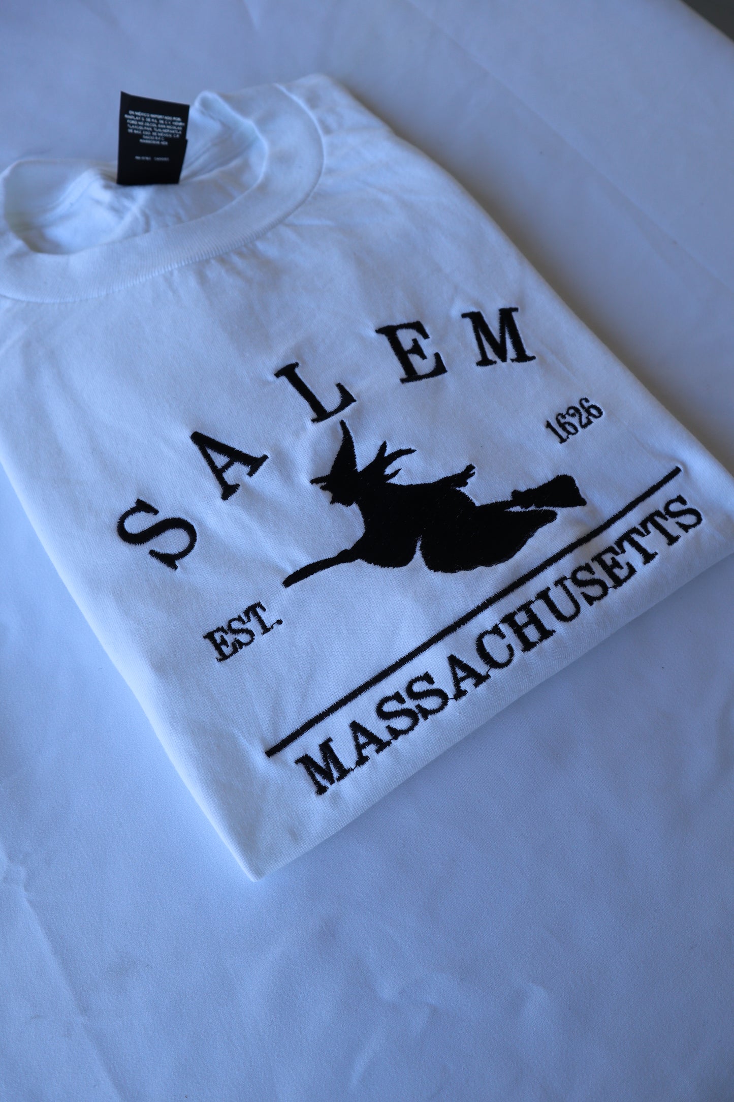 Embroidered 'Salem Massachusetts Witch' Hoodie or Crew Neck, Long Sleeve, Classic fit, Unisex, Adult