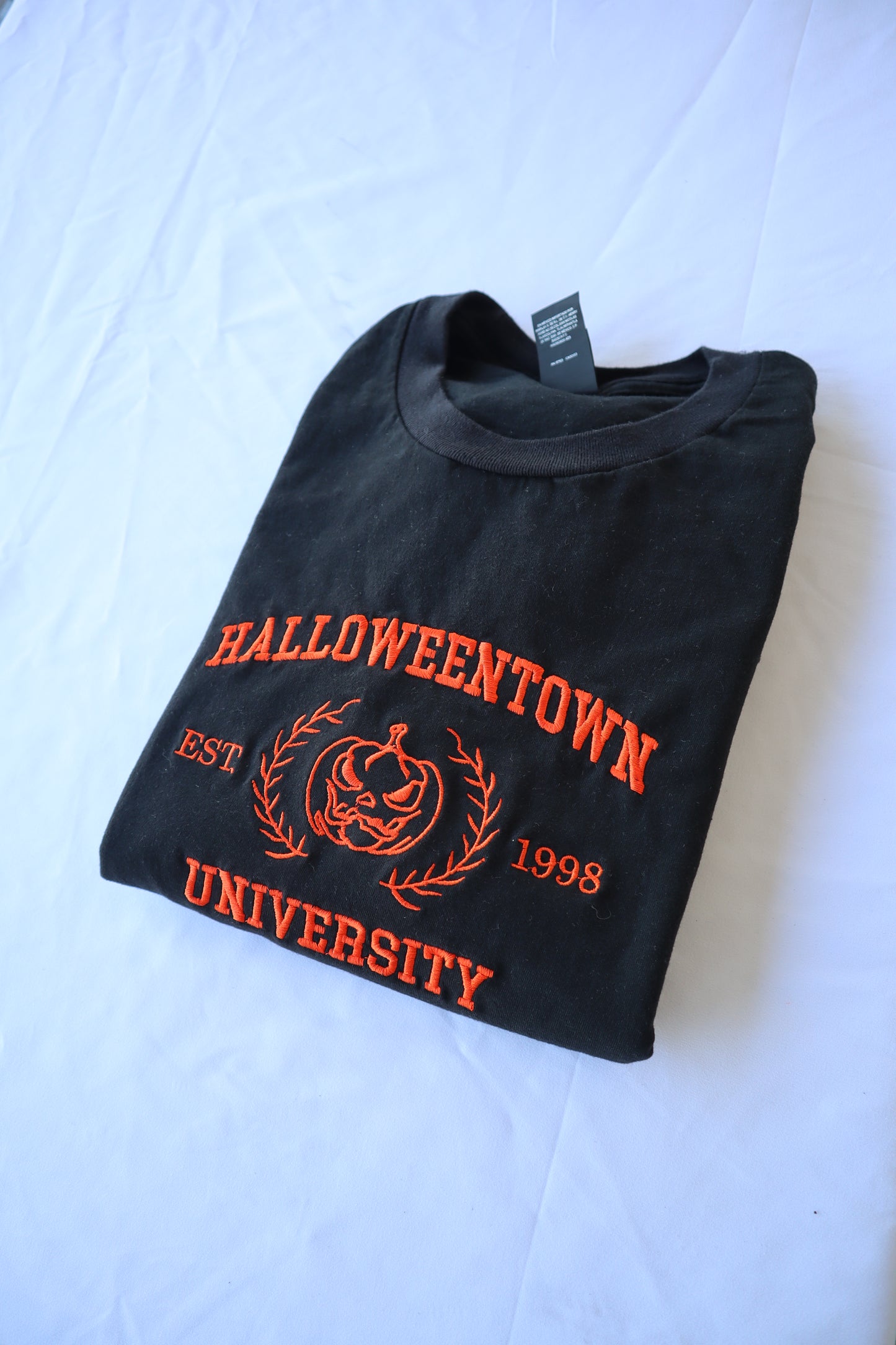 Embroidered 'Halloween University Scary Pumpkin Head' Hoodie or Crew Neck, Long Sleeve, Classic fit, Unisex, Adult
