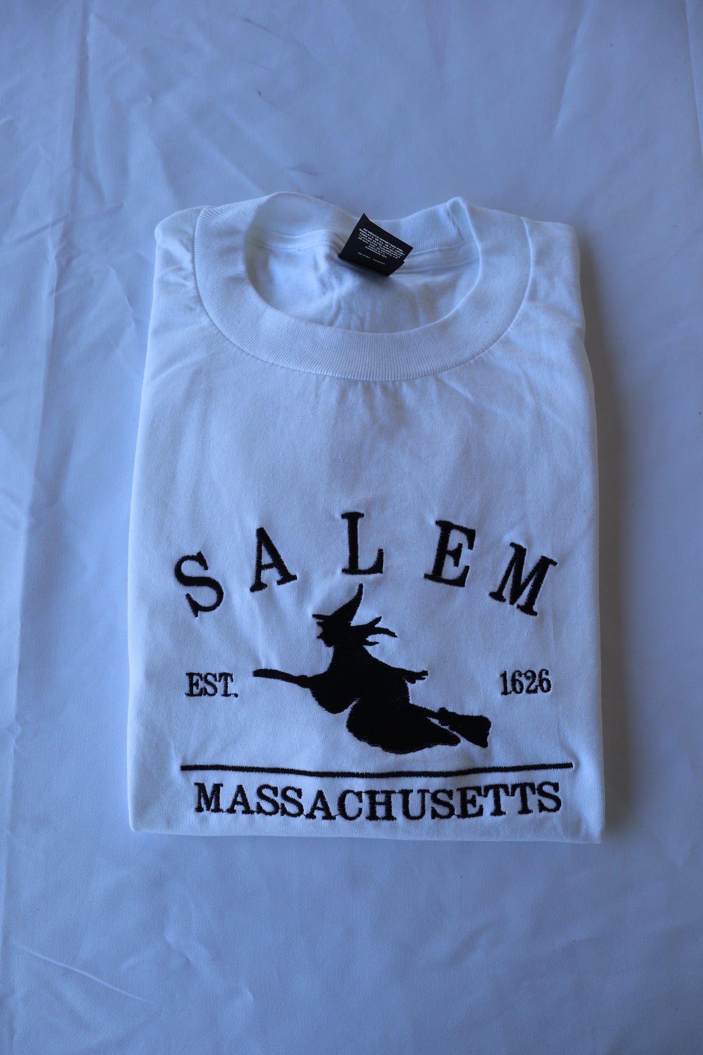 Embroidered 'Salem Massachusetts Witch' Hoodie or Crew Neck, Long Sleeve, Classic fit, Unisex, Adult