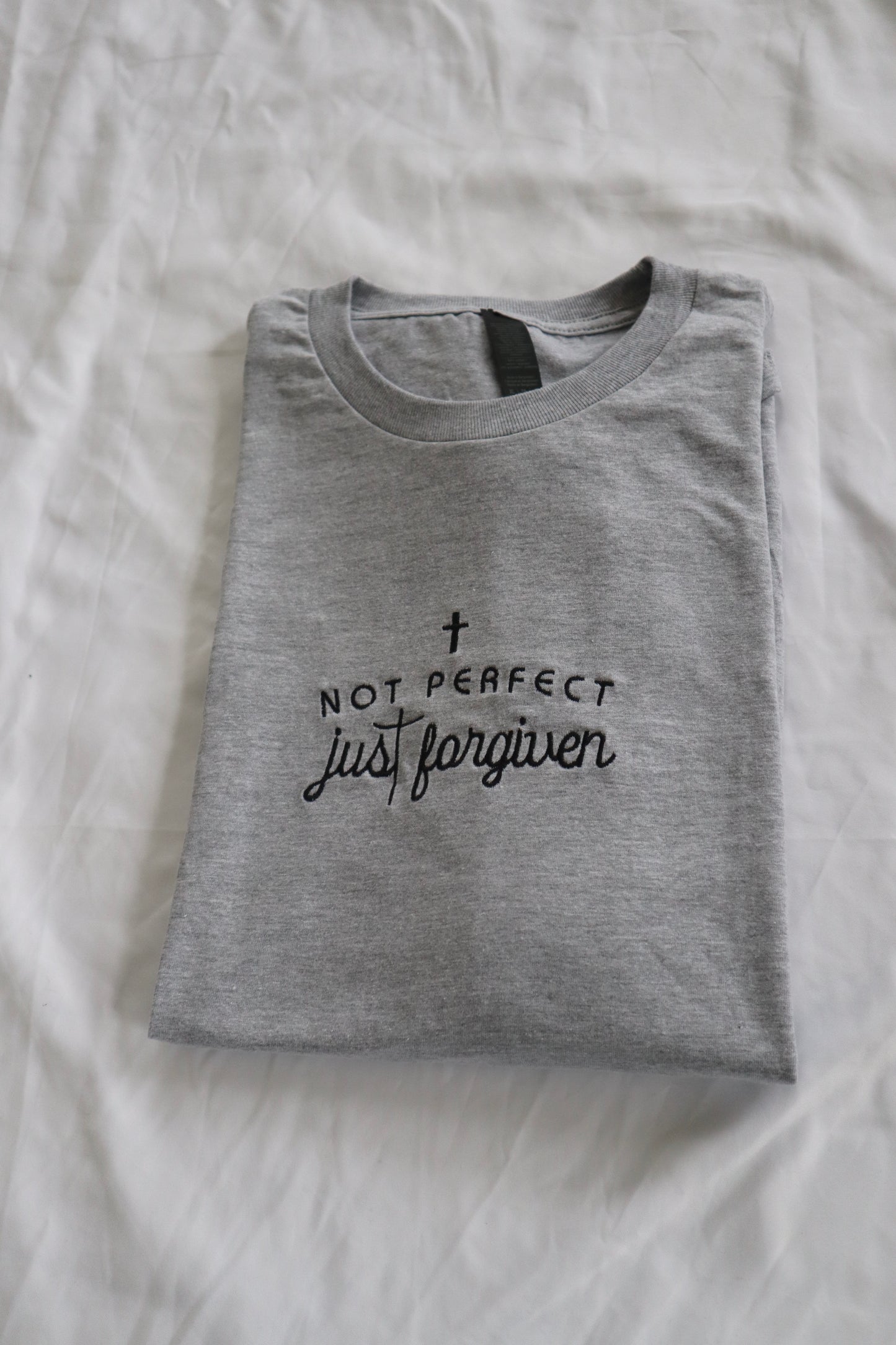 Embroidered 'Not Perfect Just Forgiven' T-Shirt, Short Sleeve, Modern Classic fit, Unisex, Adult