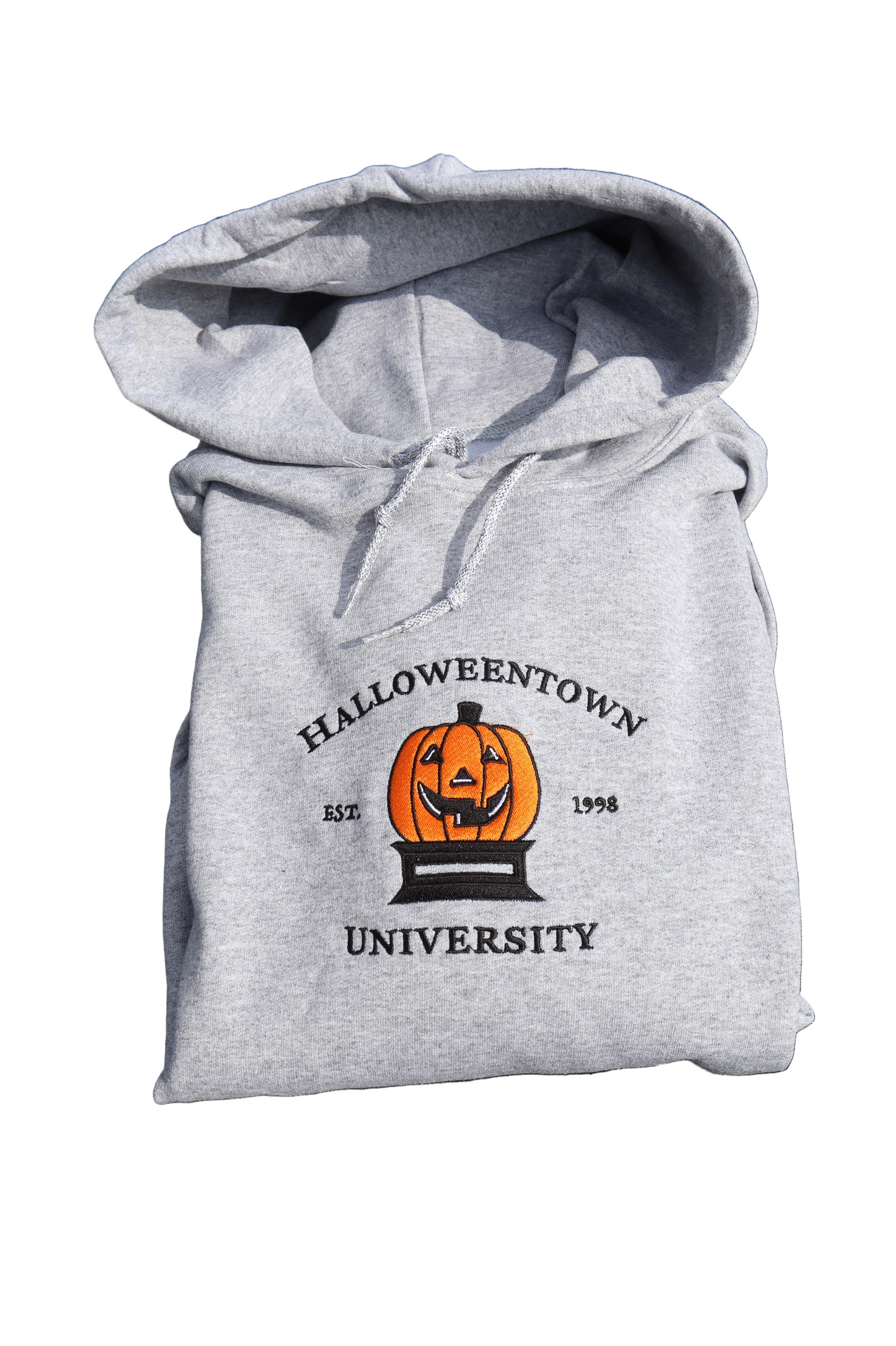 Embroidered 'Halloween University Big Colored Scary Pumpkin Head' Hoodie or Crewneck, Long Sleeve, Classic fit, Unisex, Adult