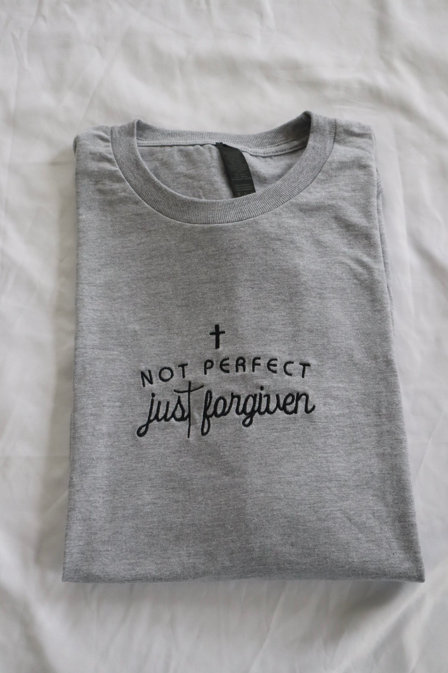 Embroidered 'Not Perfect Just Forgiven' T-Shirt, Short Sleeve, Modern Classic fit, Unisex, Adult