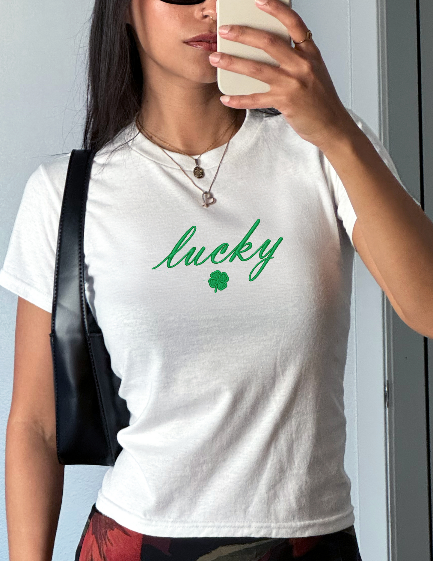 Embroidered WHITE - Irish Saint Patrick's Day Baby Tee, Long Crop Tops - Pick Your Design