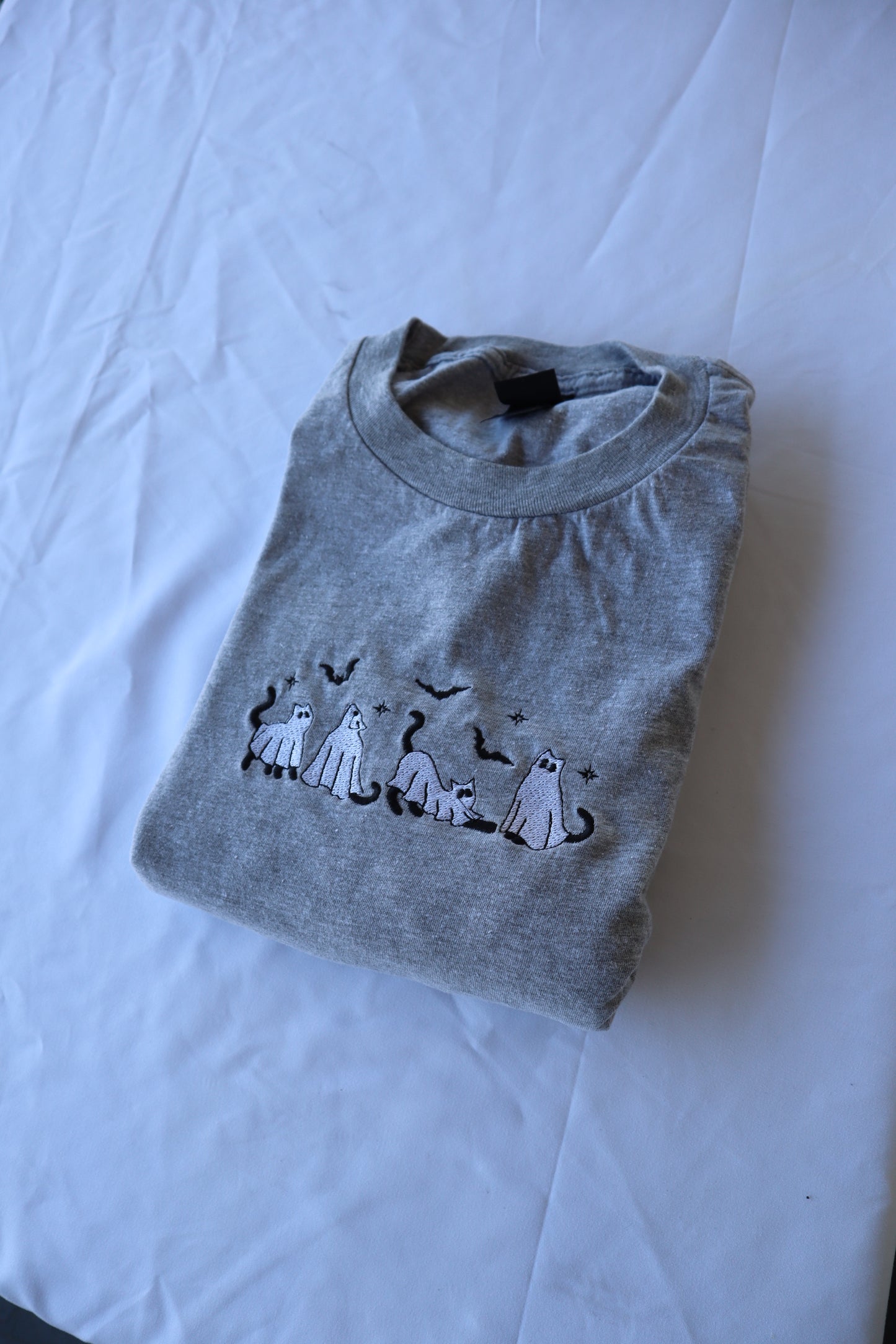 Embroidered 'Ghost Cats' Hoodie or Crew Neck Long Sleeve, Classic fit, Unisex, Adult