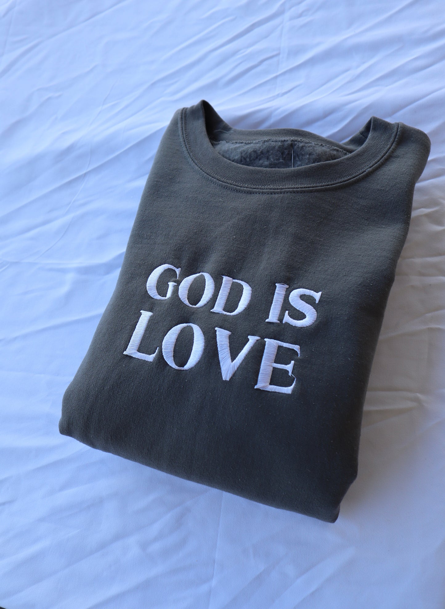 Embroidered GOD IS LOVE, Hoodie or Crewneck, Long Sleeve, Classic fit, Unisex, Adult