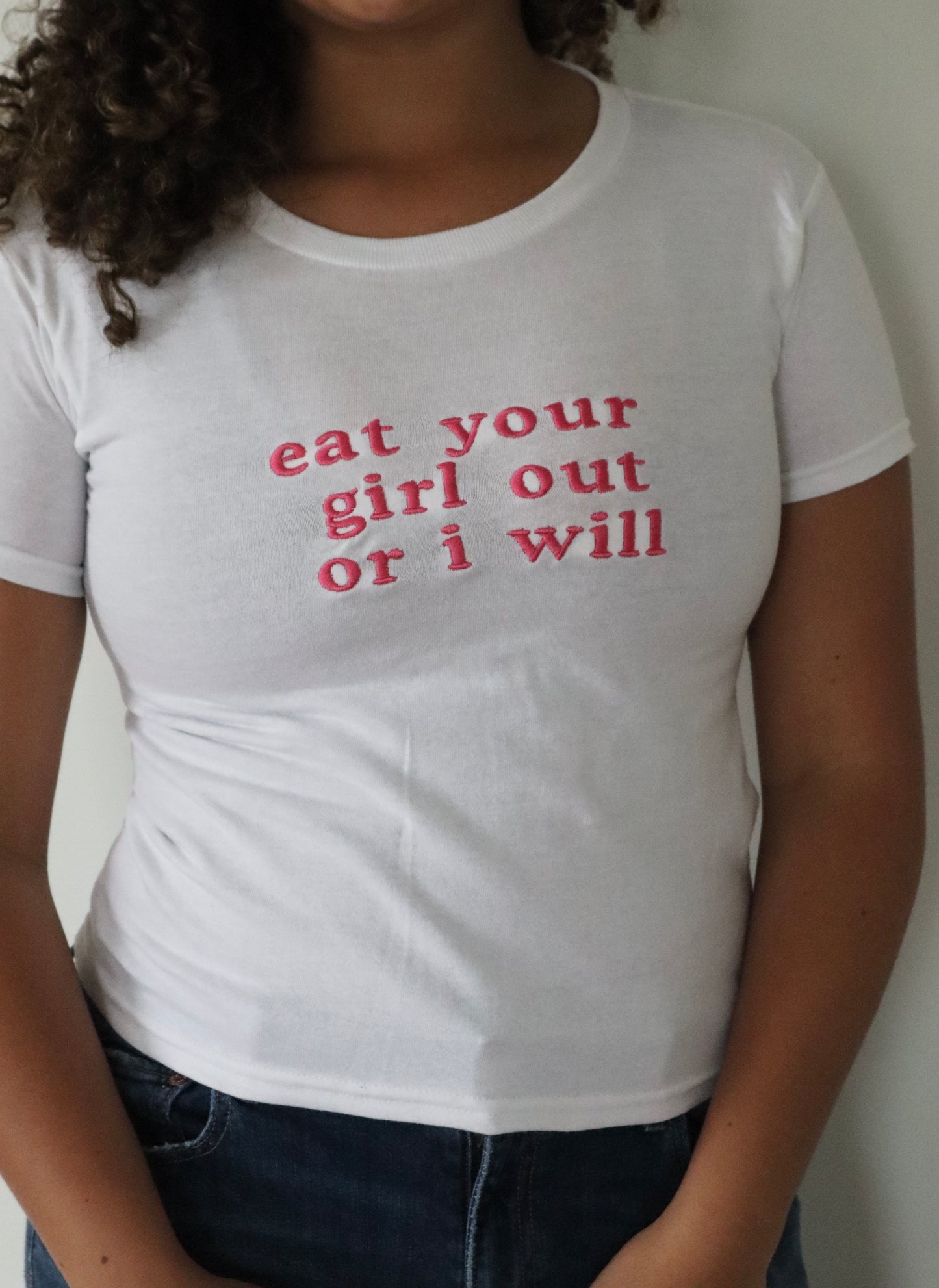 Embroidered Eat Your Girl Or I Will, Long Crop Tops