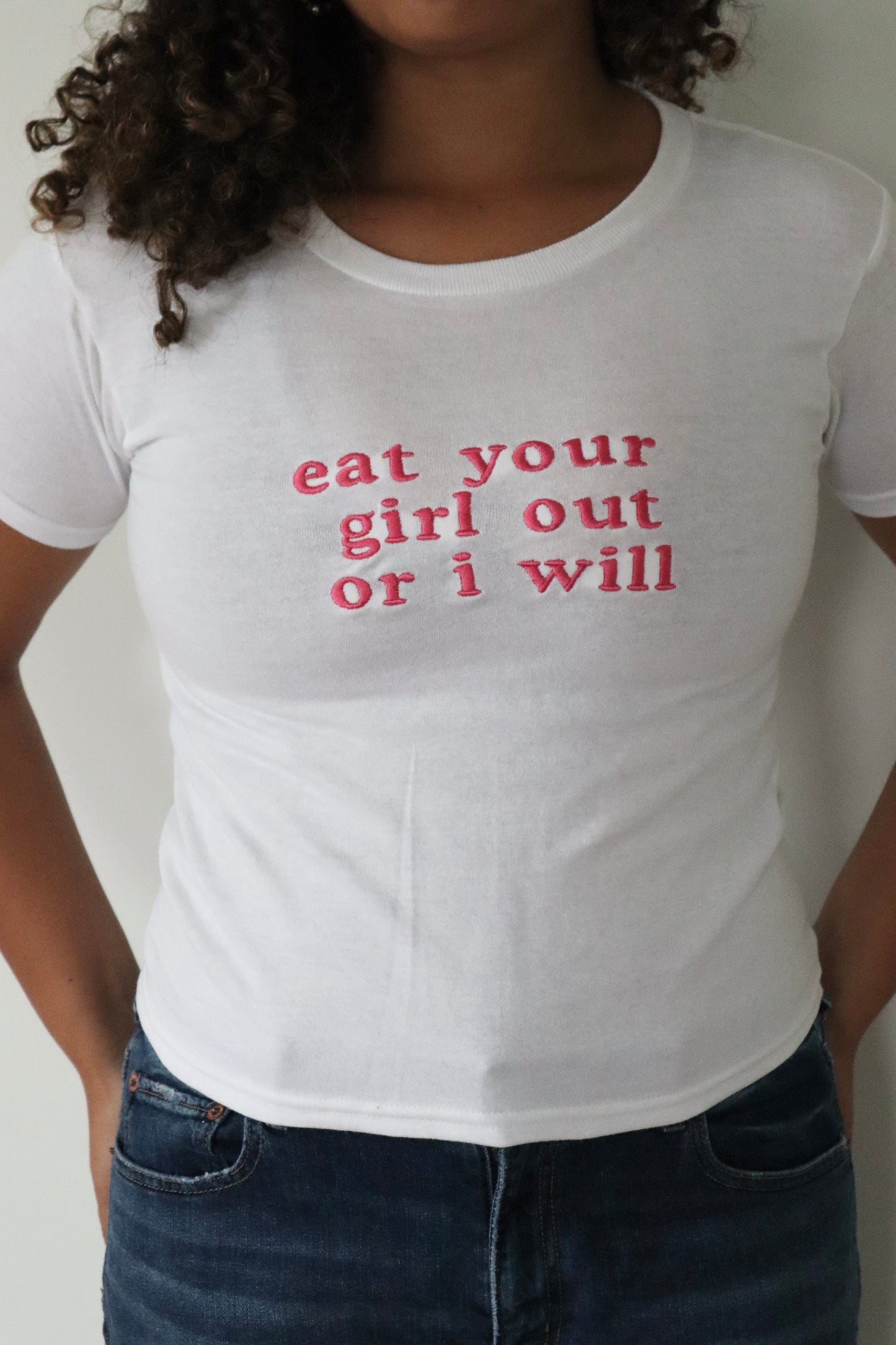 Embroidered Eat Your Girl Or I Will, Long Crop Tops