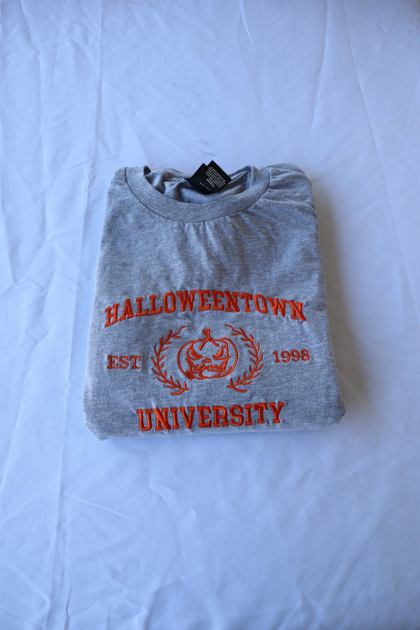 Embroidered 'Halloween University Scary Pumpkin Head' Hoodie or Crew Neck, Long Sleeve, Classic fit, Unisex, Adult