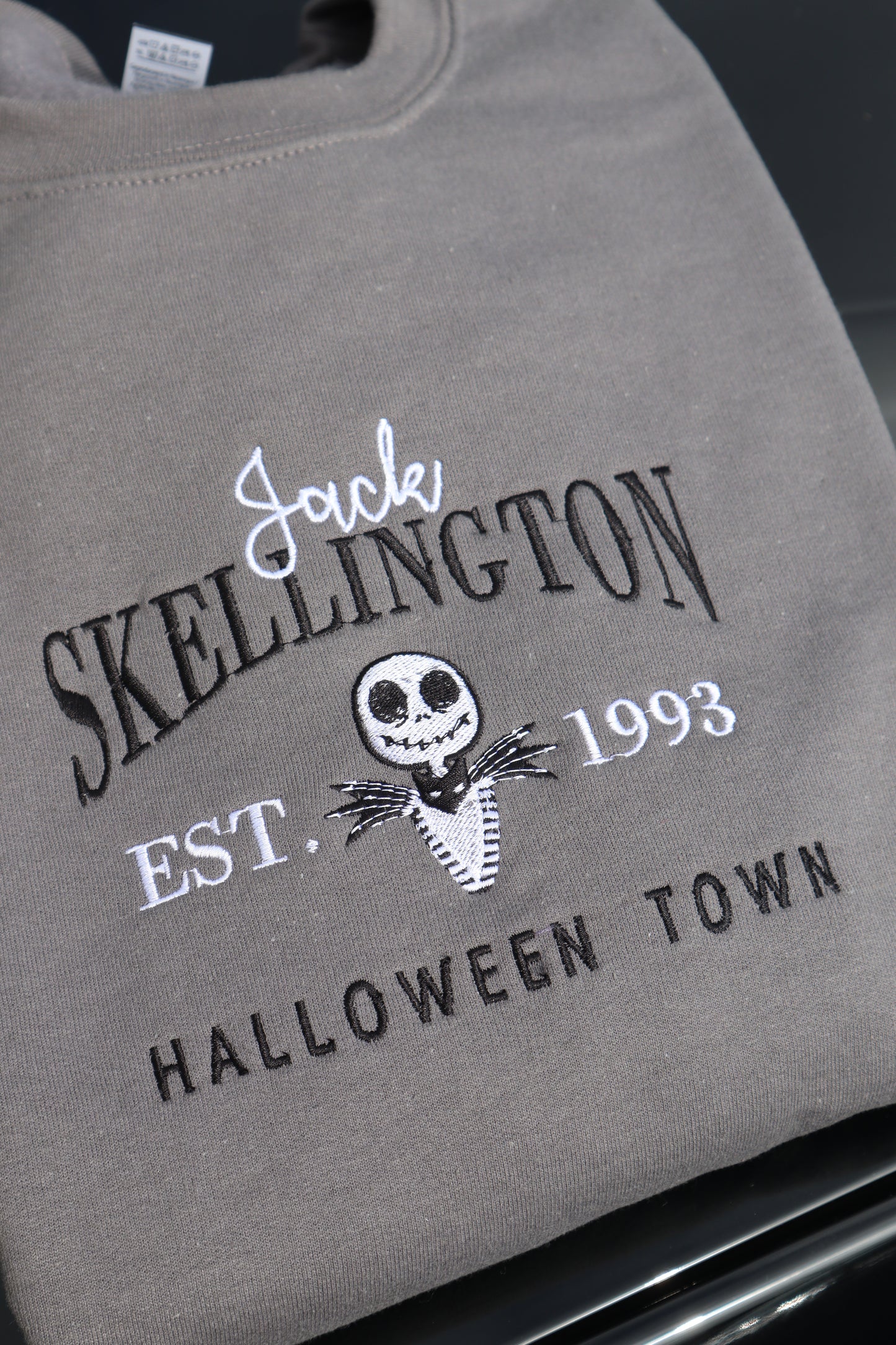 Embroidered 'Jack Skellington Halloween Town' Hoodie or Crew Neck, Long Sleeve, Classic fit, Unisex, Adult