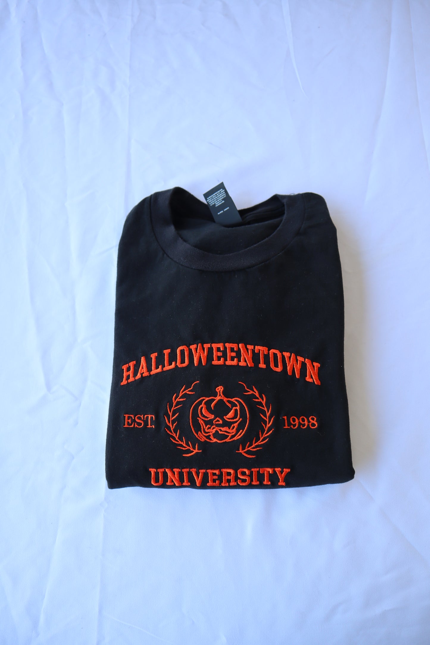 Embroidered 'Halloween University Scary Pumpkin Head' Hoodie or Crew Neck, Long Sleeve, Classic fit, Unisex, Adult