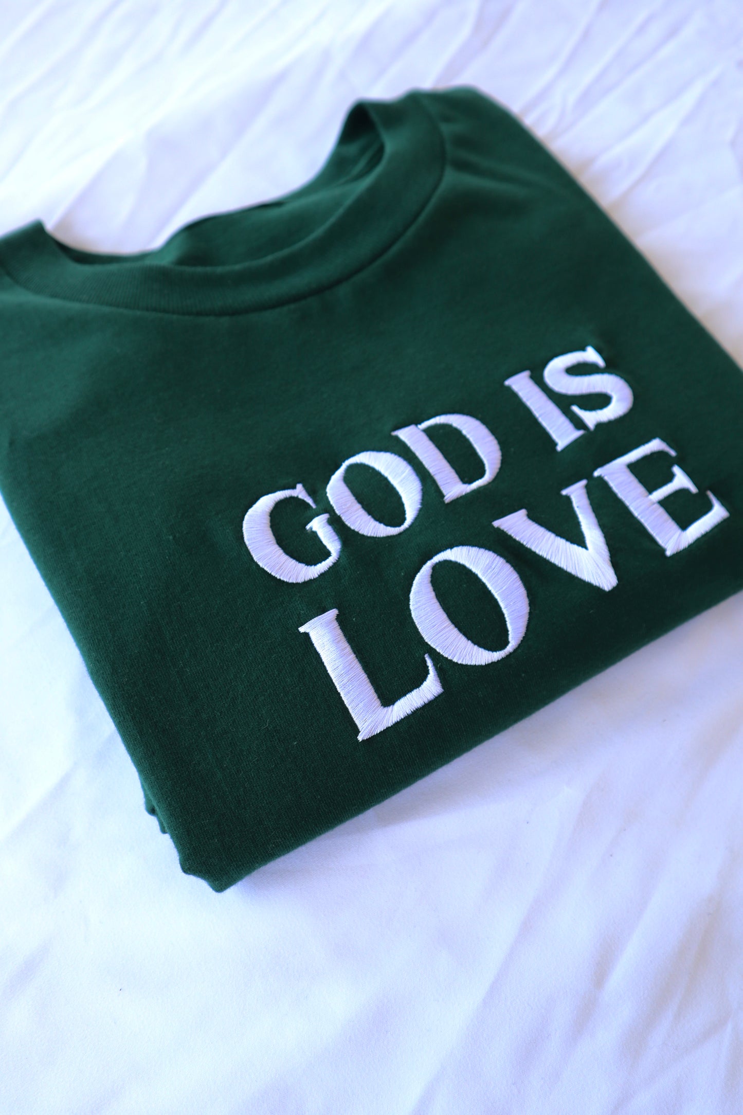 Embroidered GOD IS LOVE, Hoodie or Crewneck, Long Sleeve, Classic fit, Unisex, Adult