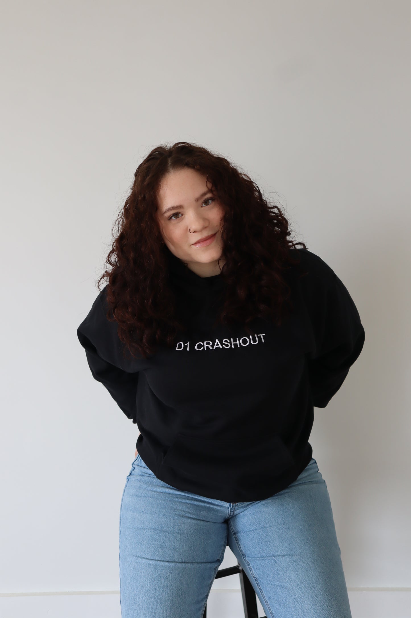 Embroidered 'D1 CRASHOUT' Hoodie or Crew Neck, Long Sleeve, Classic fit, Unisex, Adult