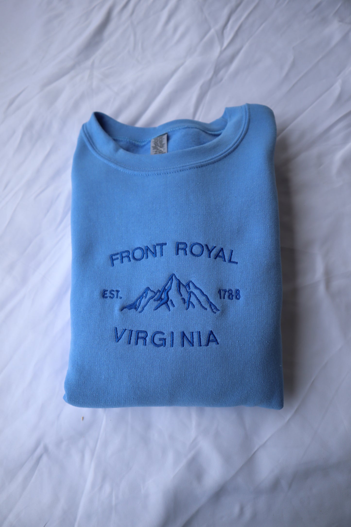 Embroidered 'Front Royal Mountains' Hoodie or Crew Neck, Long Sleeve, Classic fit, Unisex, Adult
