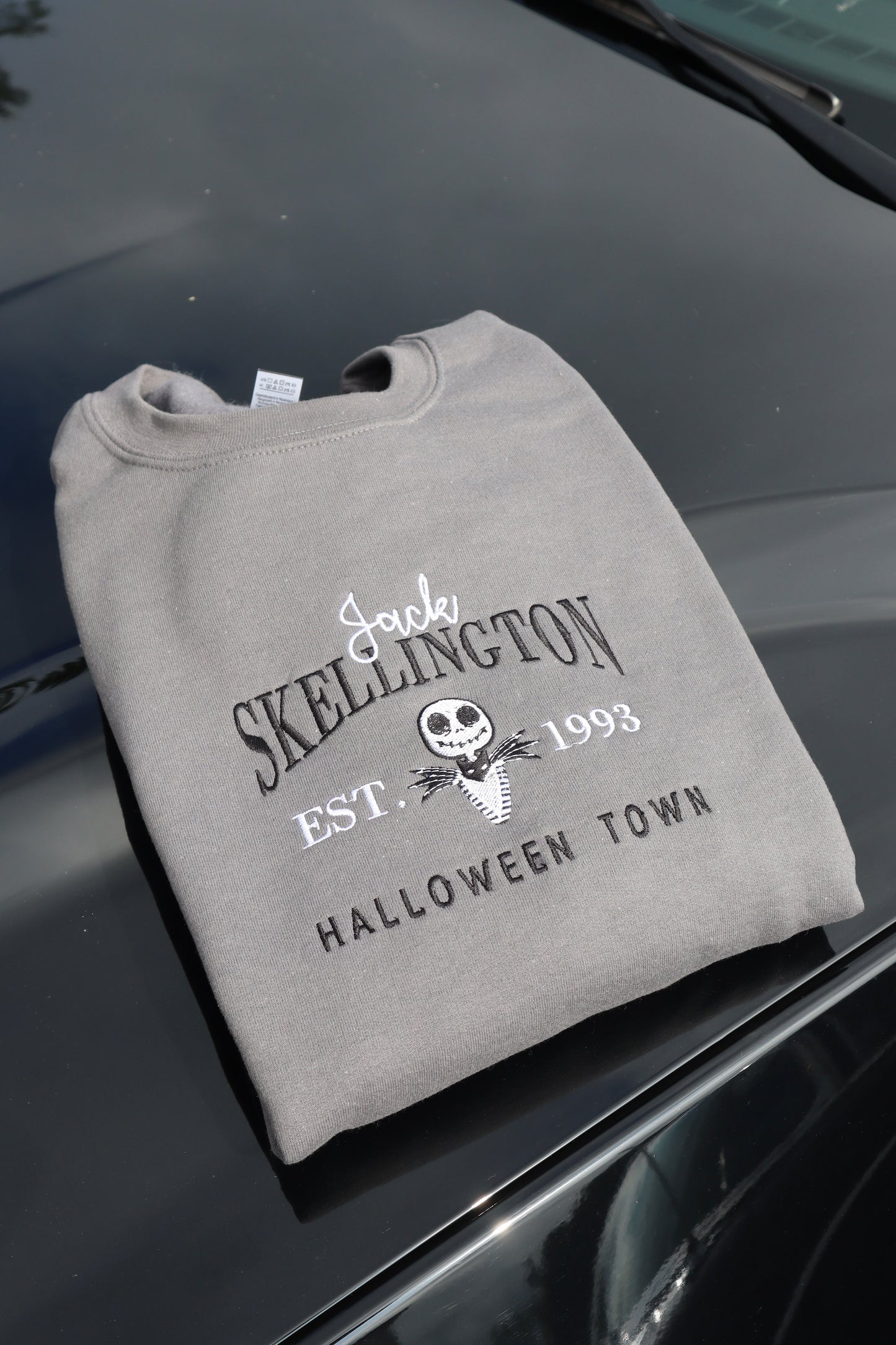 Embroidered 'Jack Skellington Halloween Town' Hoodie or Crew Neck, Long Sleeve, Classic fit, Unisex, Adult