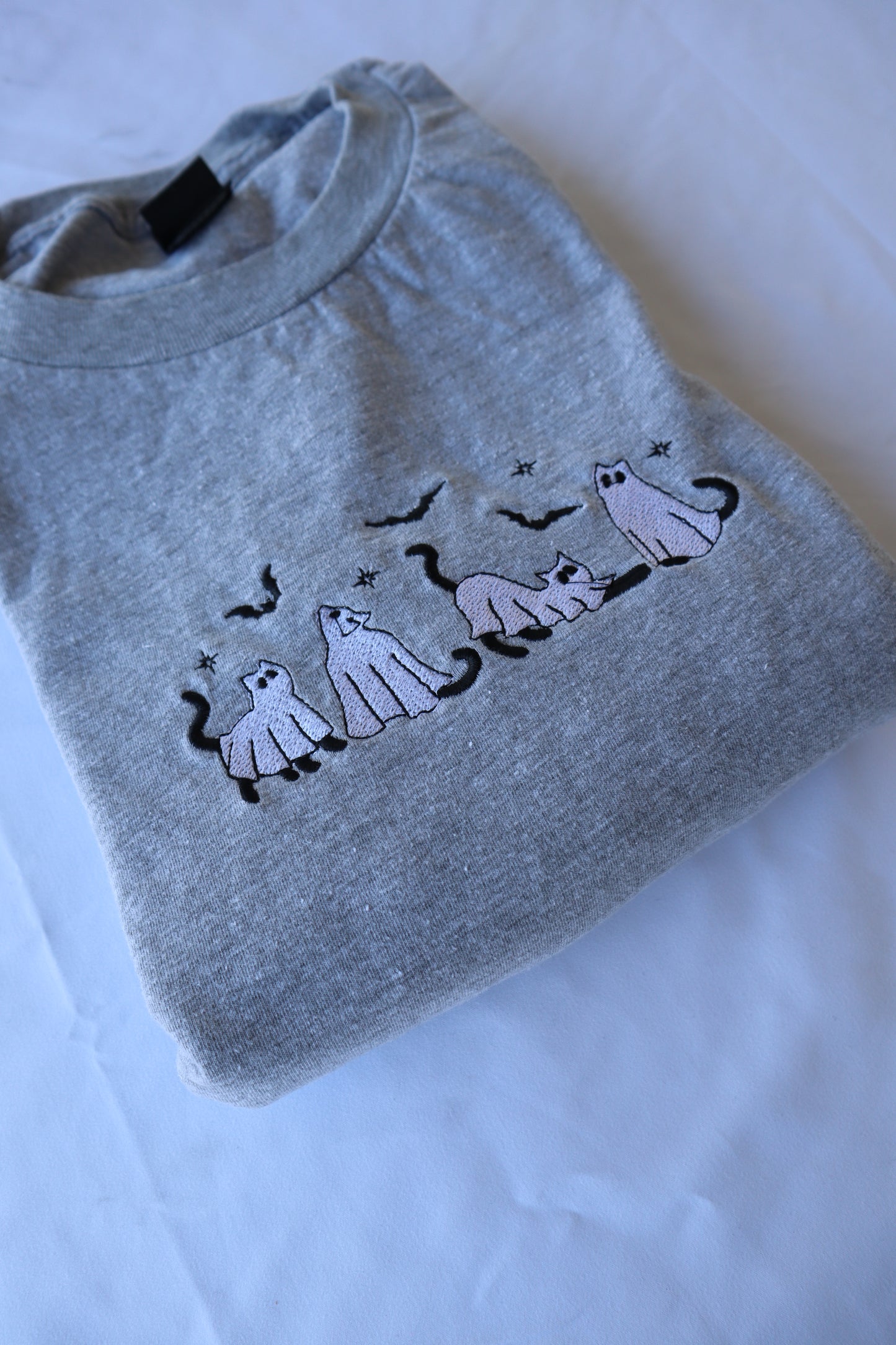 Embroidered 'Ghost Cats' Hoodie or Crew Neck Long Sleeve, Classic fit, Unisex, Adult