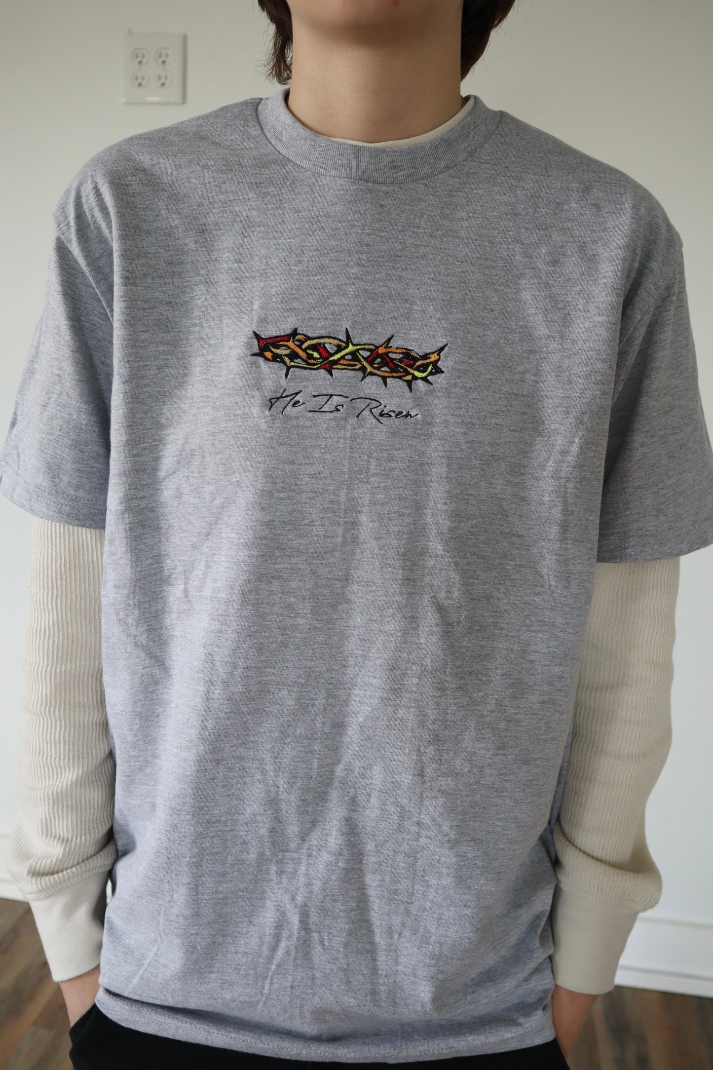 Embroidered 'Crown of Thrones He is Risen' T-Shirt, Short Sleeve, Modern Classic fit, Unisex, Adult