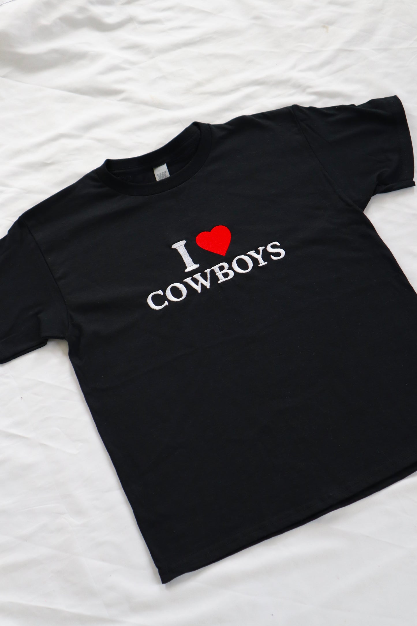 Embroidered ‘I Heart Cowboys’ Cropped, Short Sleeve, Petite fit, Adult, Female, T-Shirt