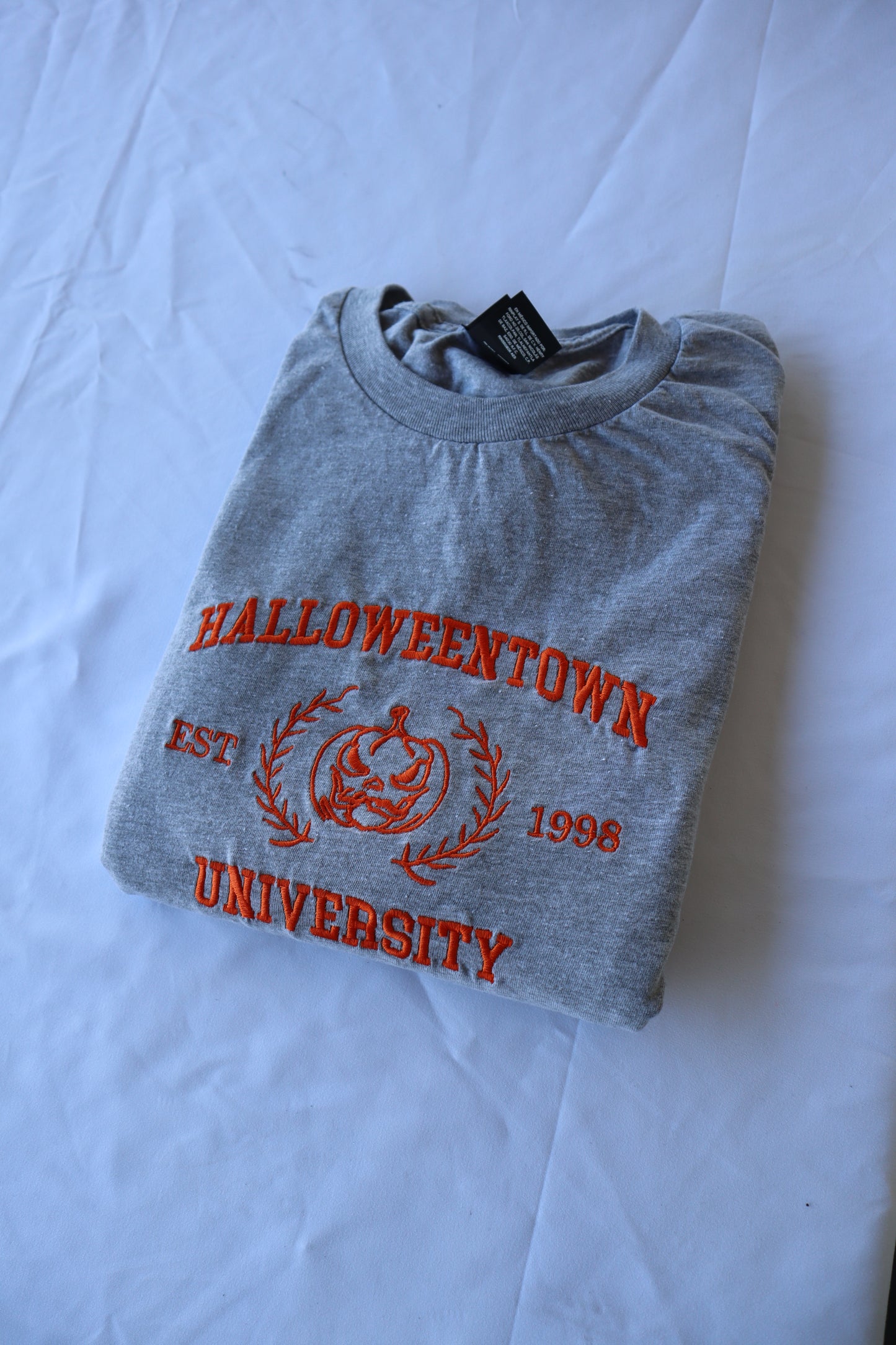 Embroidered 'Halloween University Scary Pumpkin Head' Hoodie or Crew Neck, Long Sleeve, Classic fit, Unisex, Adult