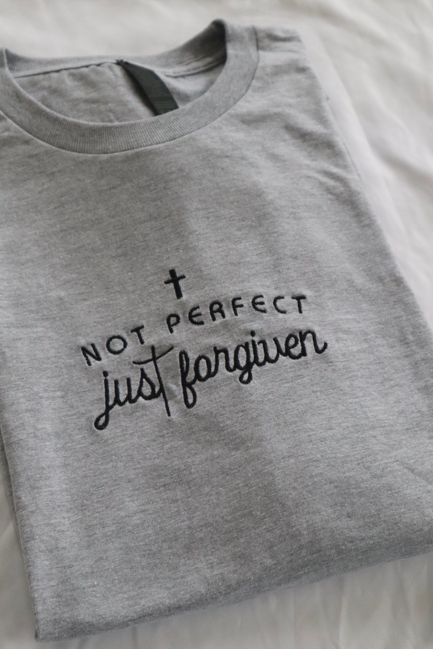 Embroidered 'Not Perfect Just Forgiven' T-Shirt, Short Sleeve, Modern Classic fit, Unisex, Adult