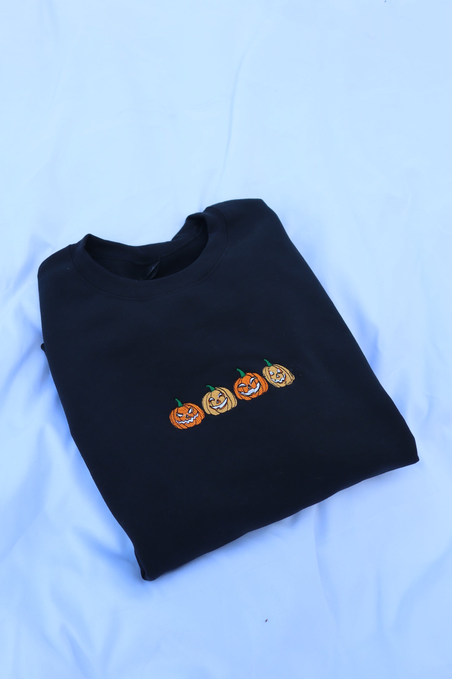 Embroidered 'Multi-Color Halloween Pumpkins' Hoodie or Crew Neck, Long Sleeve, Classic fit, Unisex, Adult