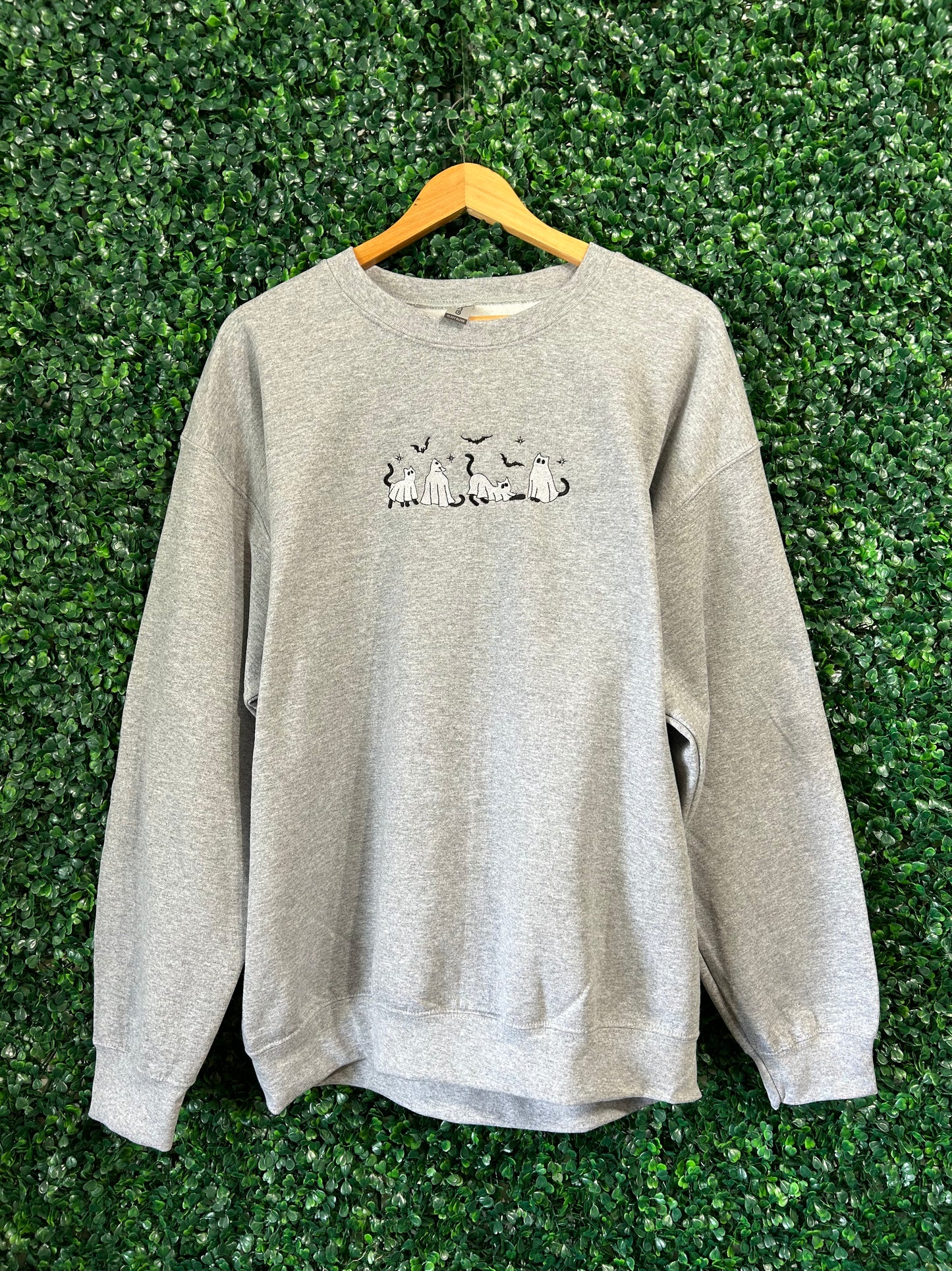 Embroidered 'Ghost Cats' Hoodie or Crew Neck Long Sleeve, Classic fit, Unisex, Adult