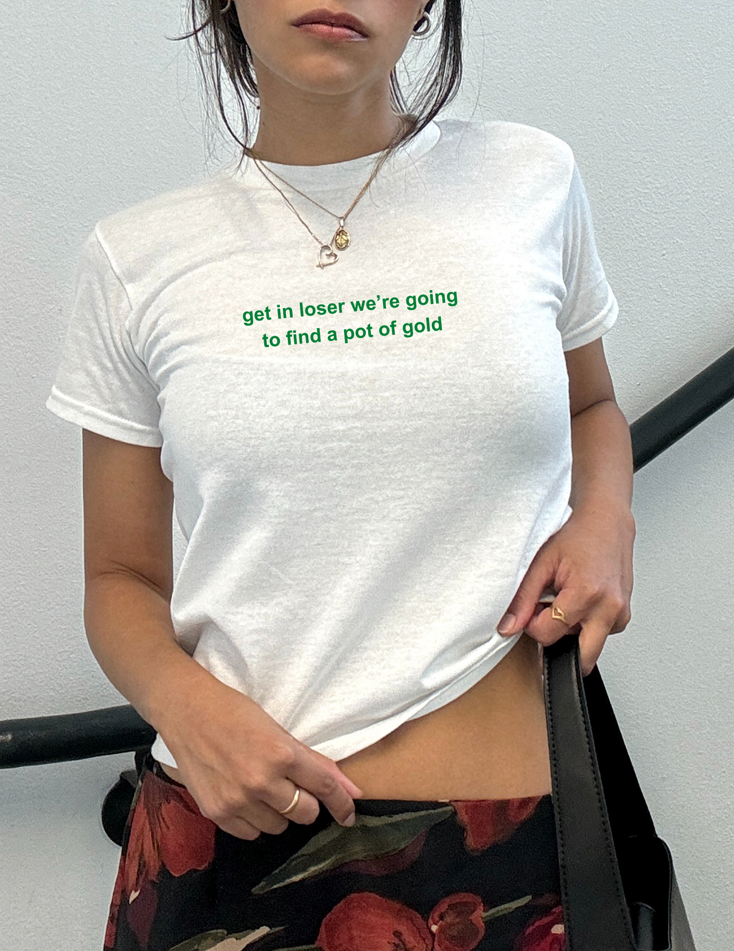 Embroidered WHITE - Irish Saint Patrick's Day Baby Tee, Long Crop Tops - Pick Your Design