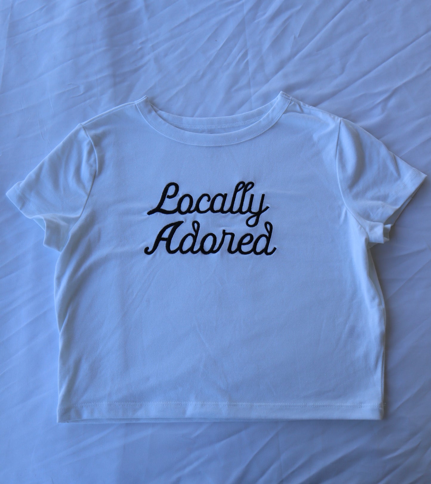 Embroidered "Locally Adored" Cropped, Fitted, Adult, Female, T-Shirt