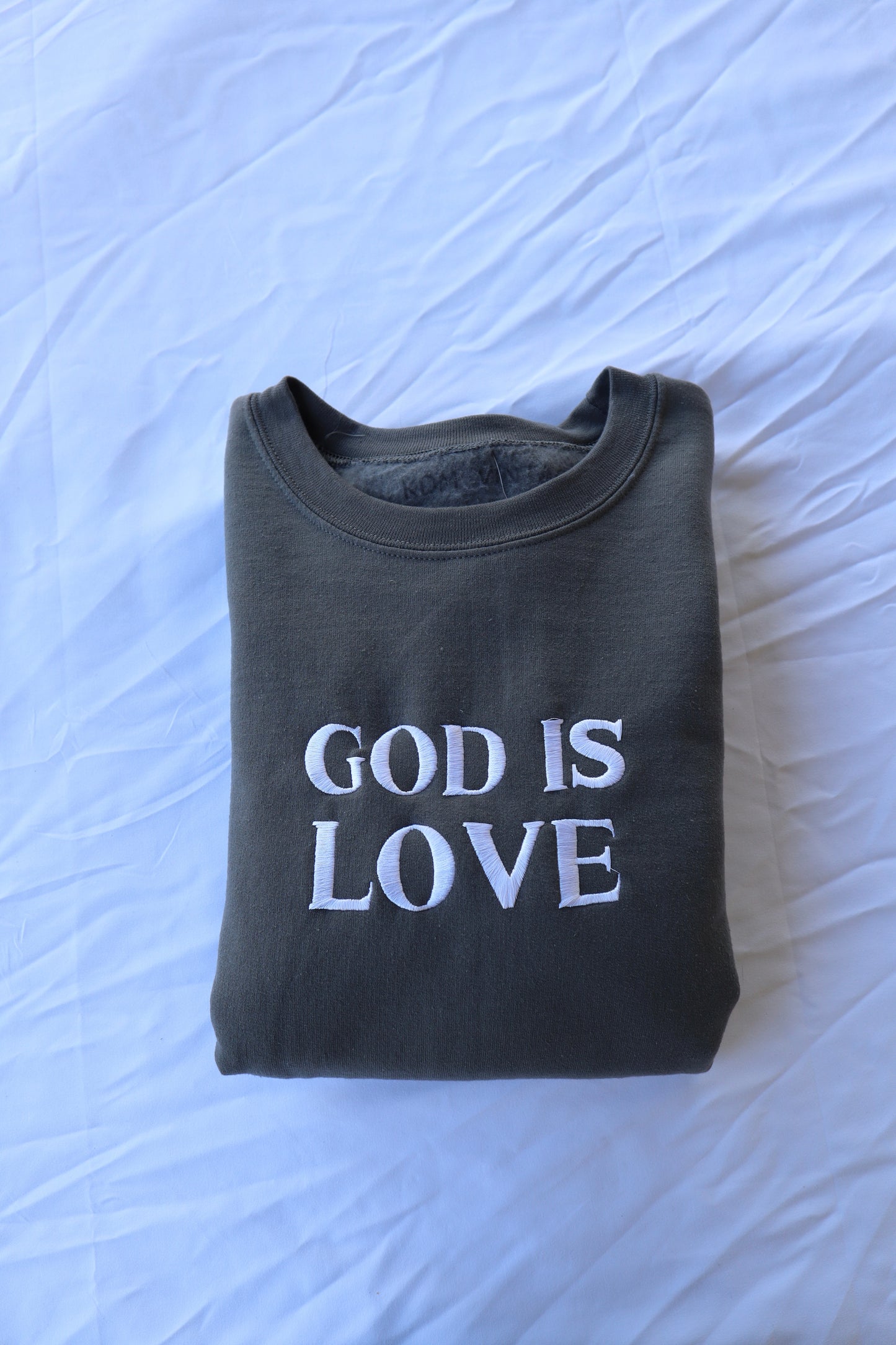 Embroidered GOD IS LOVE, Hoodie or Crewneck, Long Sleeve, Classic fit, Unisex, Adult