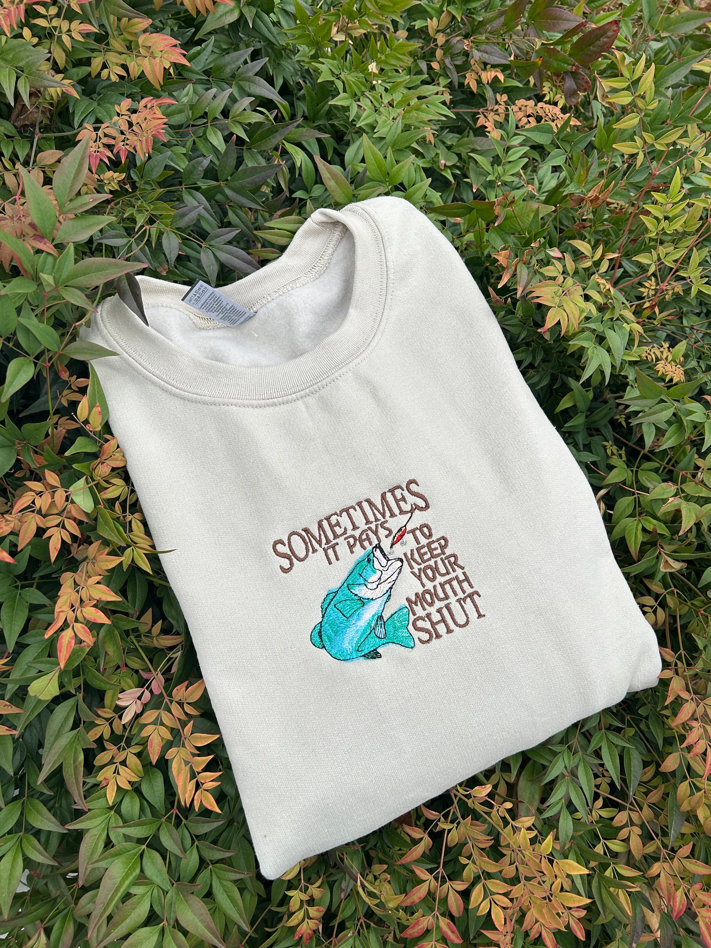 Embroidered 'Keep Your Mouth Shut Fishing' Hoodie or Crew Neck, Long Sleeve, Classic fit, Unisex, Adult