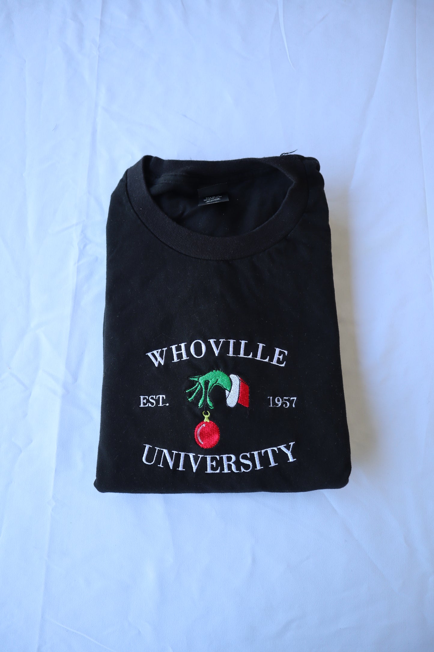 Embroidered Christmas 'Whoville University' Hoodie or Crew Neck, Long Sleeve, Classic fit, Unisex, Adult