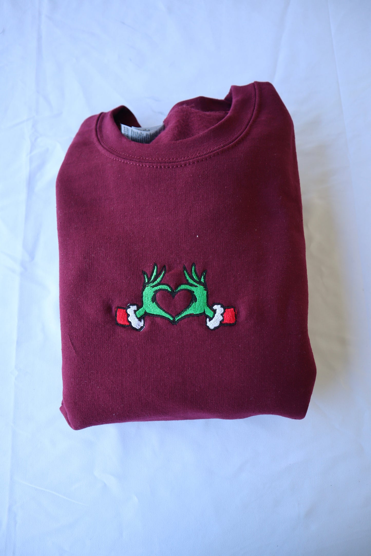 Embroidered 'Christmas Heart Hands' Hoodie or Crew Neck Long Sleeve, Classic fit, Unisex, Adult