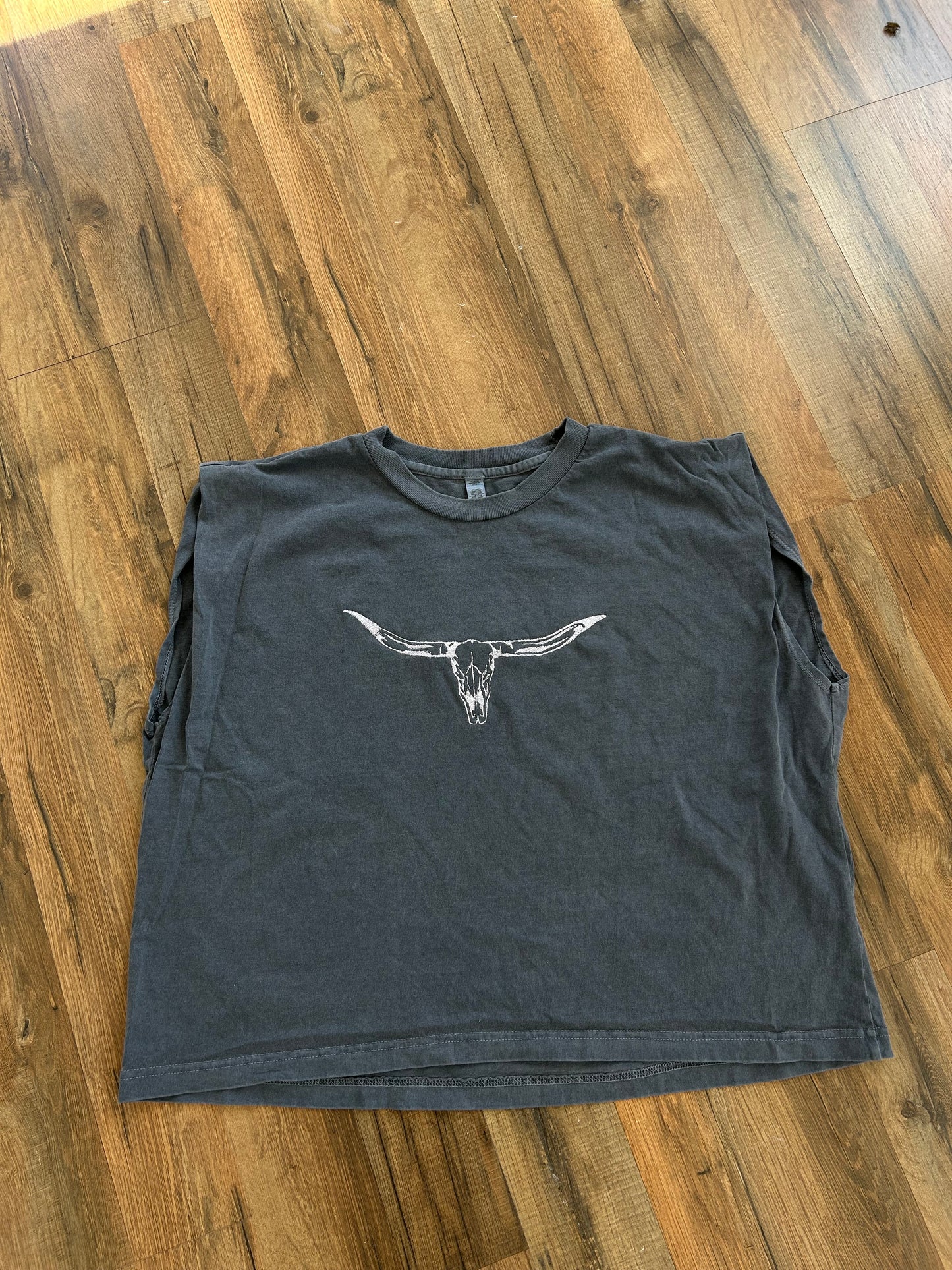 Embroidered Texas Longhorn Cropped Muscle Tee, Tank Top, Crop Fit, Unisex, Adult