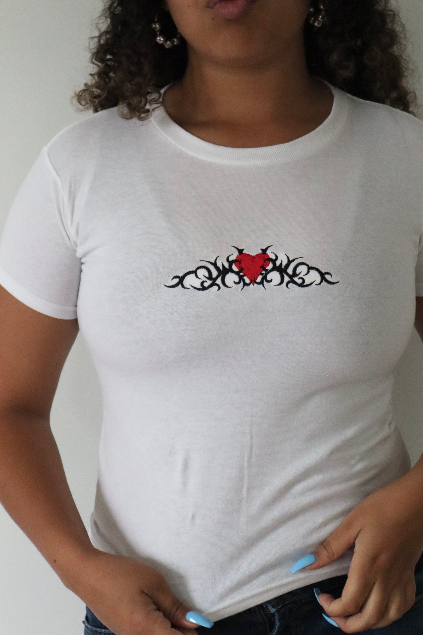 Embroidered Tribal Heart, Long Crop Tops