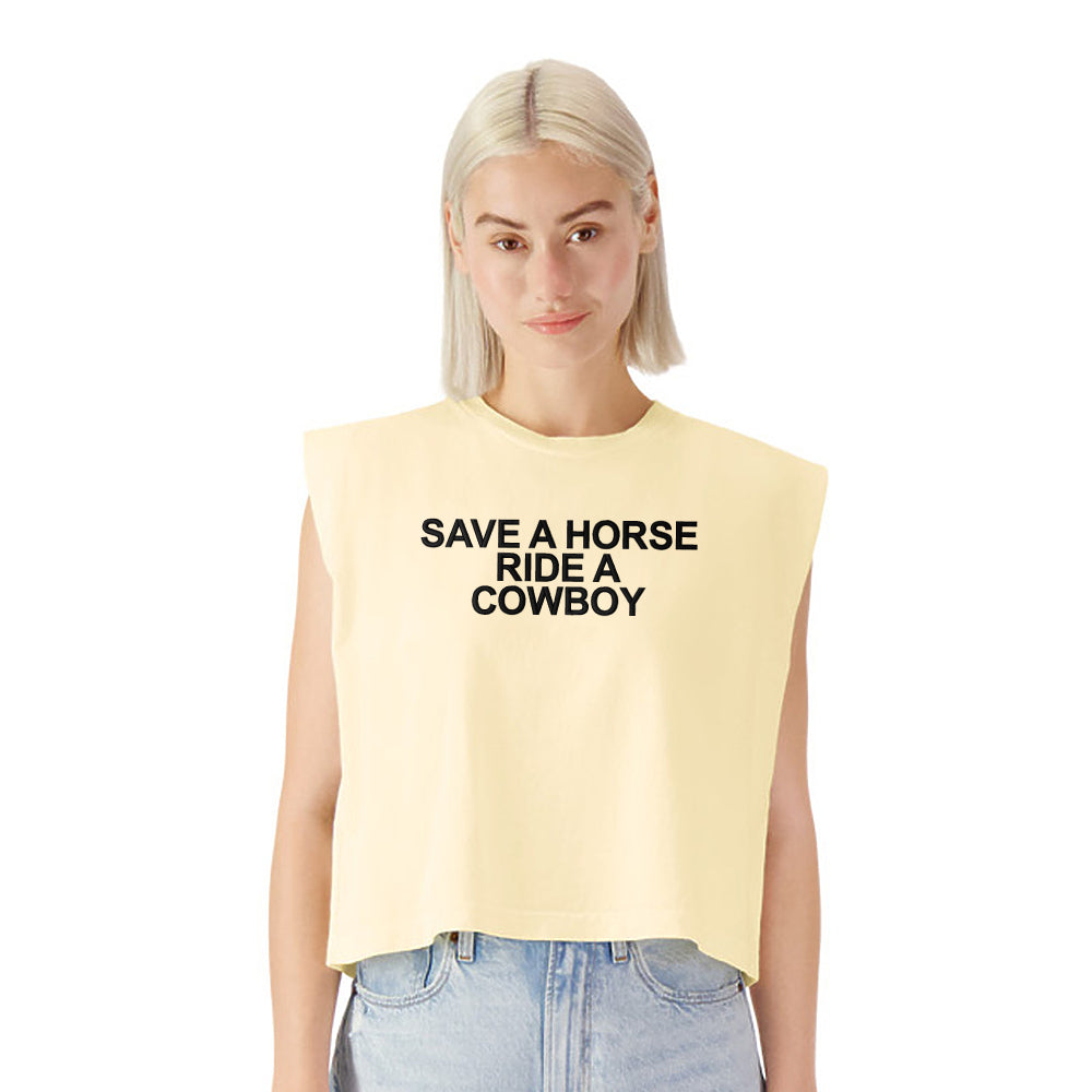 Embroidered Save A Horse Ride a Cowboy Cropped Muscle Tee, Tank Top, Crop Fit, Unisex, Adult