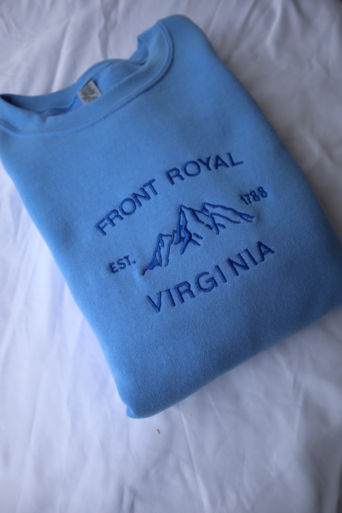 Embroidered 'Front Royal Mountains' Hoodie or Crew Neck, Long Sleeve, Classic fit, Unisex, Adult