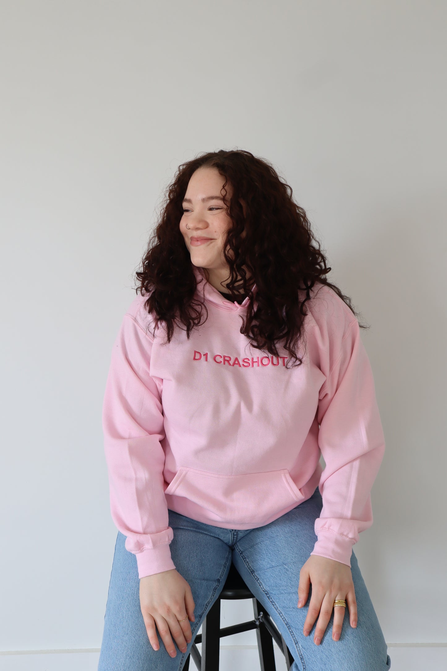 Embroidered 'D1 CRASHOUT' Hoodie or Crew Neck, Long Sleeve, Classic fit, Unisex, Adult