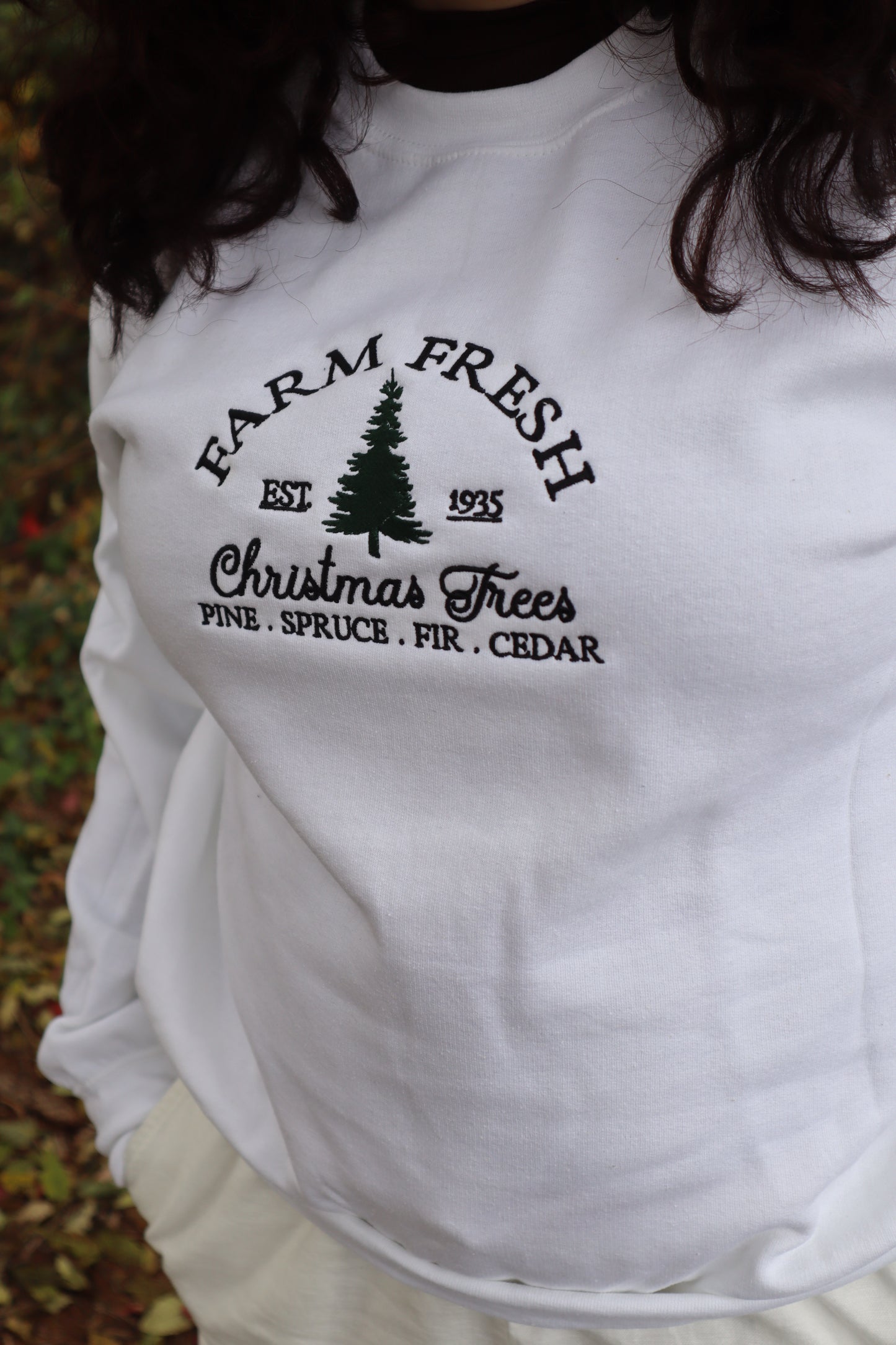 Embroidered "Farm Fresh Christmas Trees" Hoodie or Crew Neck, Long Sleeve, Classic fit, Unisex, Adult