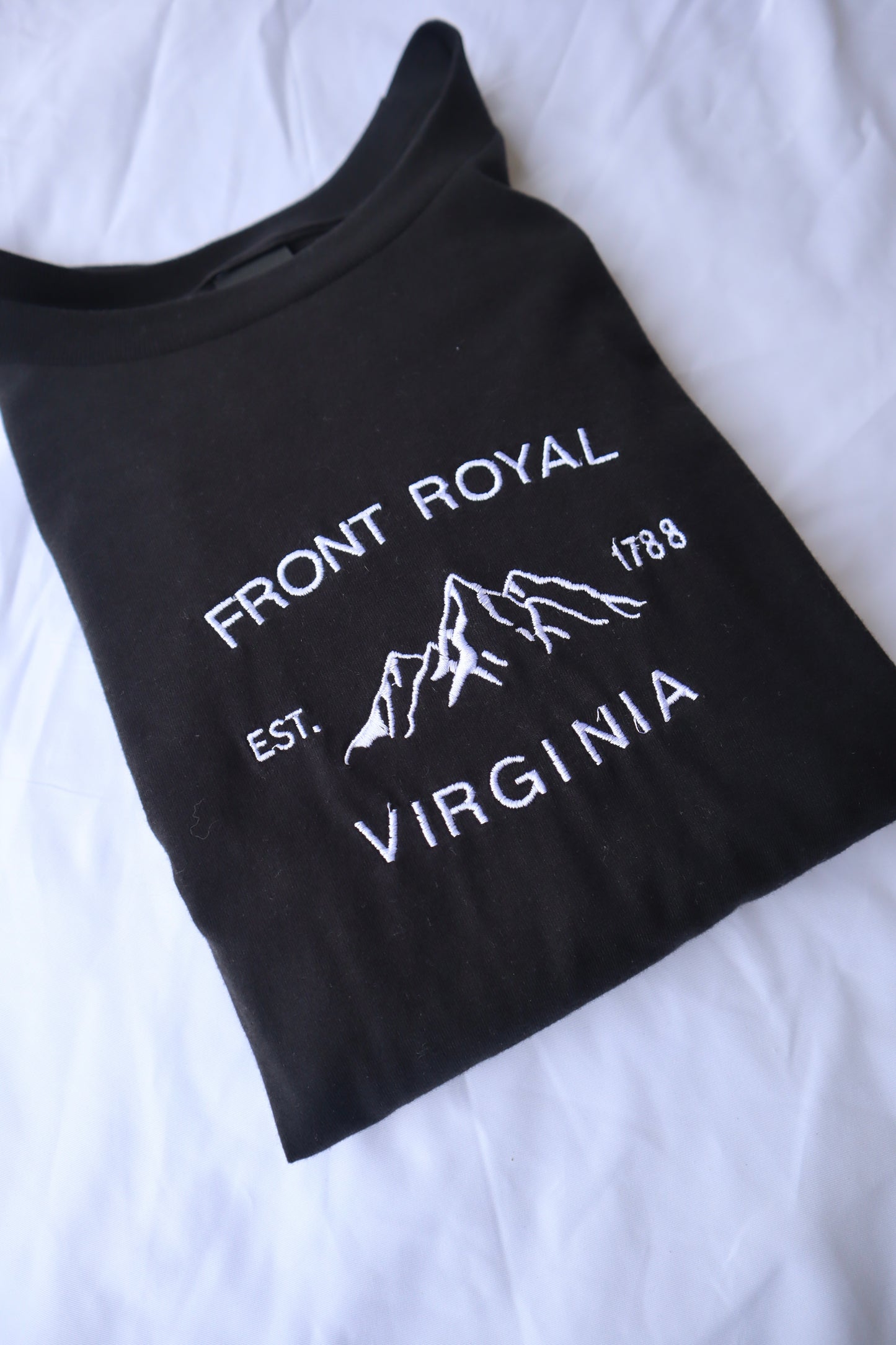 Embroidered 'Front Royal Mountains' Hoodie or Crew Neck, Long Sleeve, Classic fit, Unisex, Adult