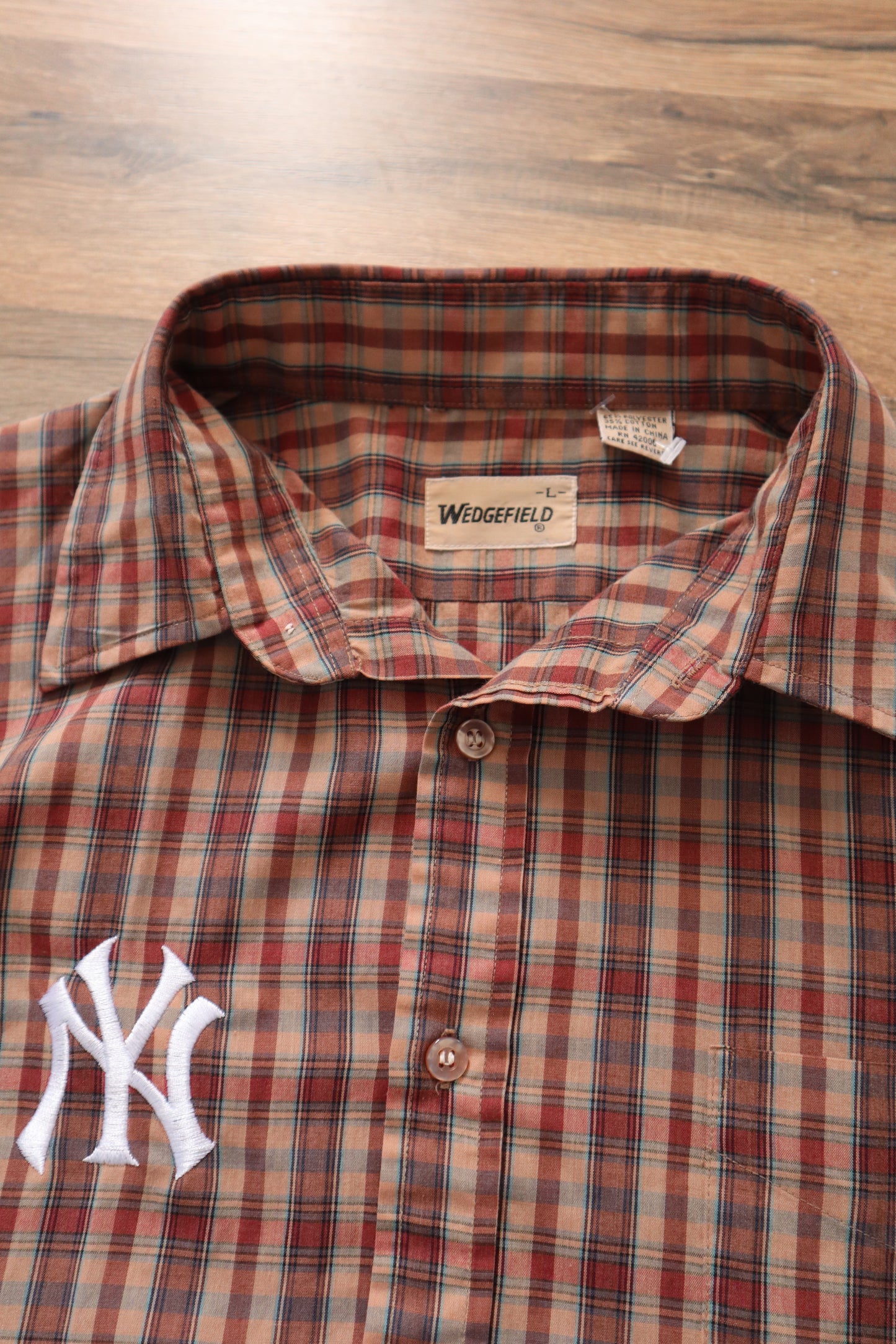 Embroidered New York Yankees Plaid Button Up
