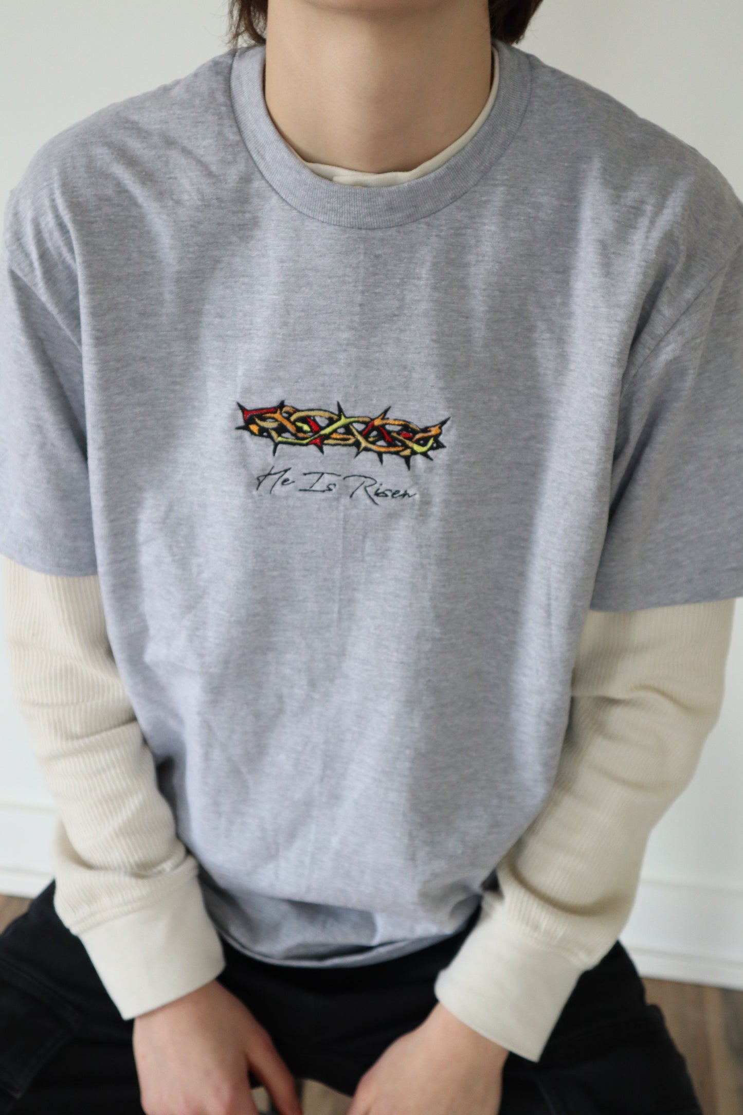 Embroidered 'Crown of Thrones He is Risen' T-Shirt, Short Sleeve, Modern Classic fit, Unisex, Adult