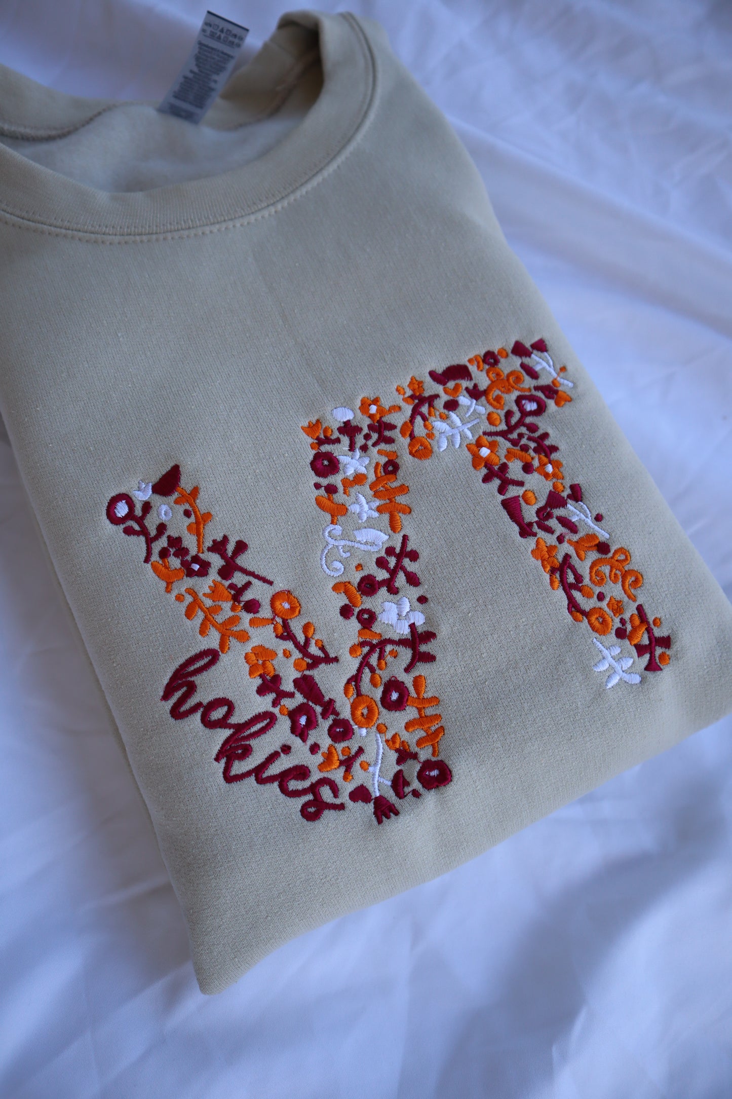 Embroidered "VT Floral College" Hoodie or Crew Neck, Long Sleeve, Classic fit, Unisex, Adult
